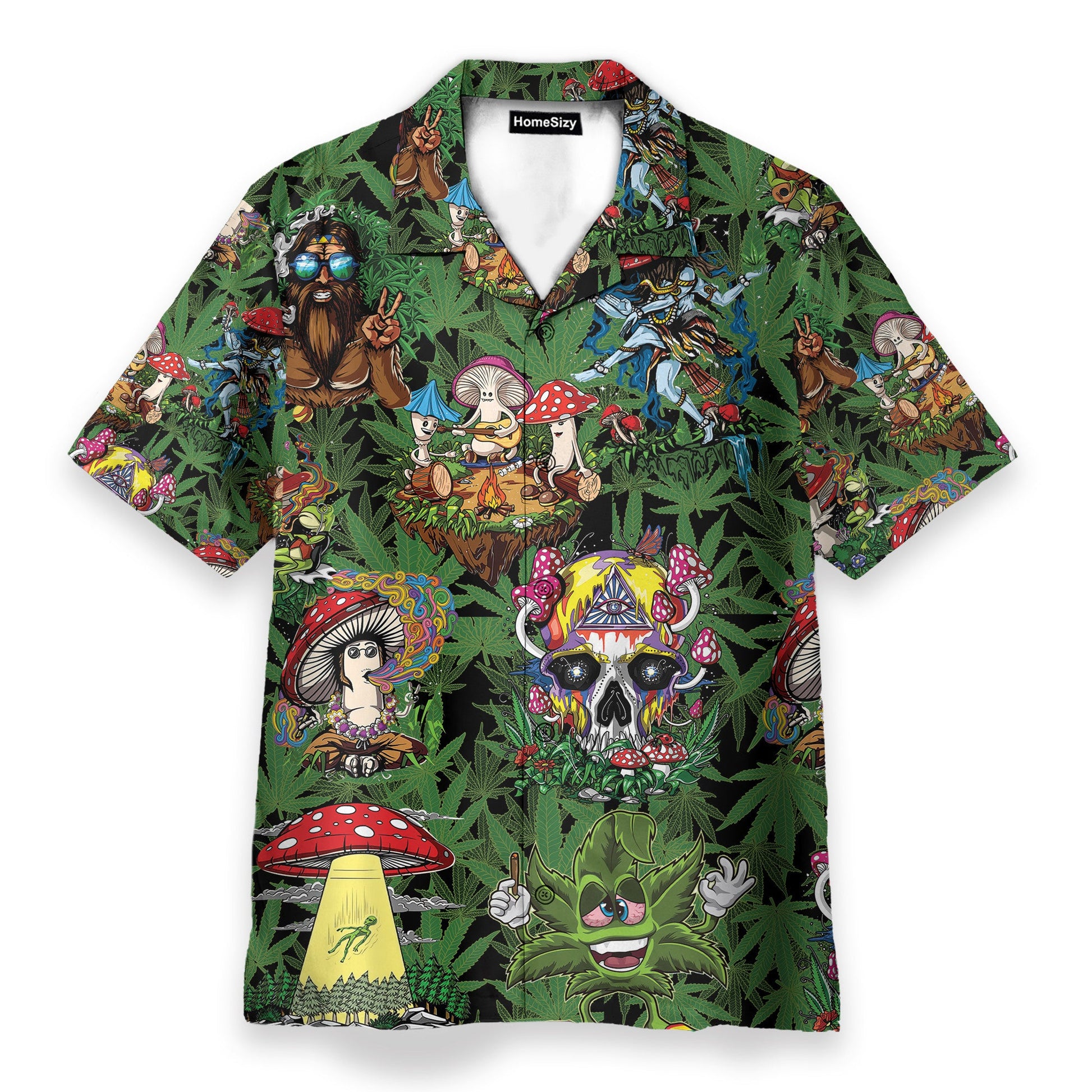 Amazing Hippie Mushroom And Green Weed - Hawaiian Shirt