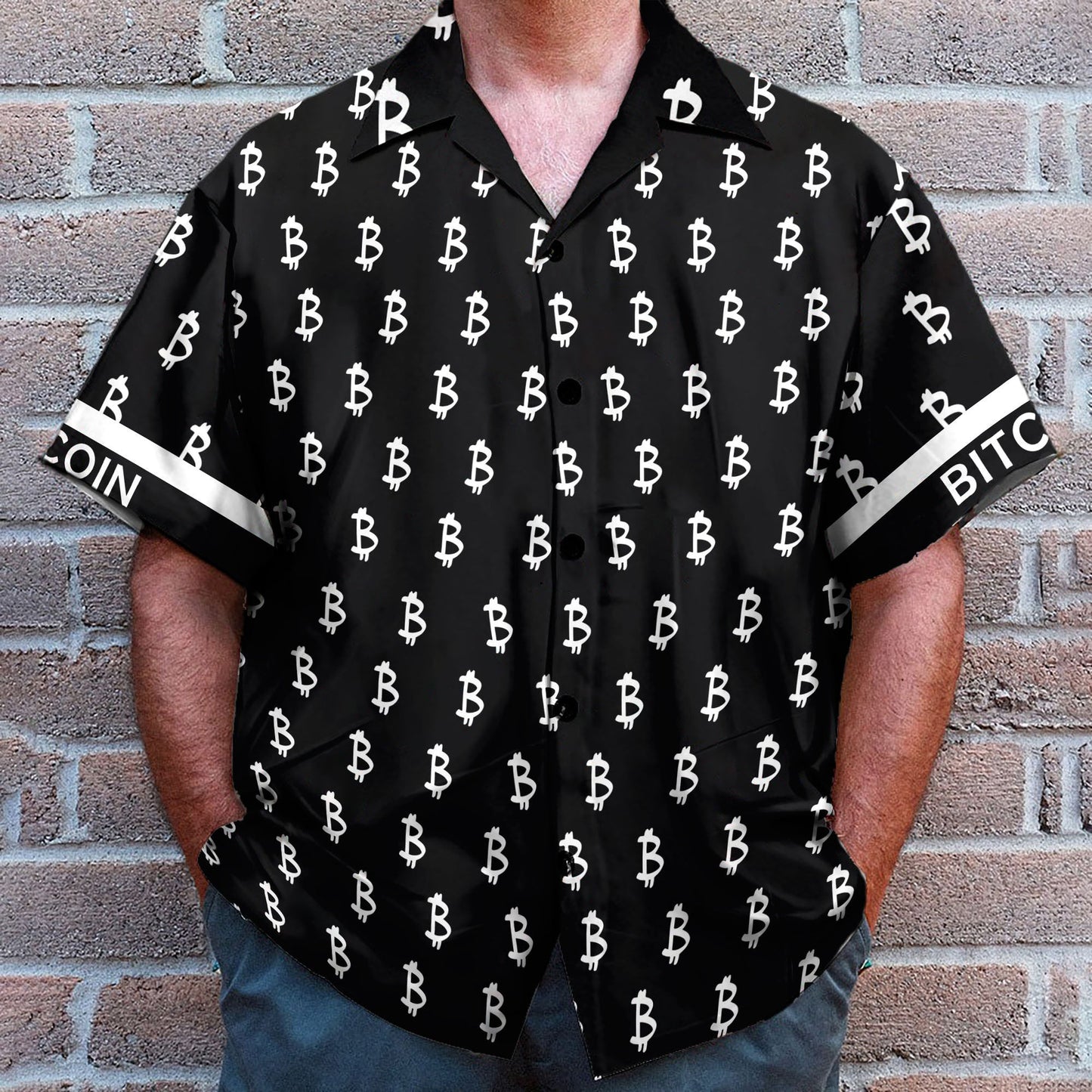 Black And White Bitcoin Pattern - Hawaiian Shirt & Beach Shorts