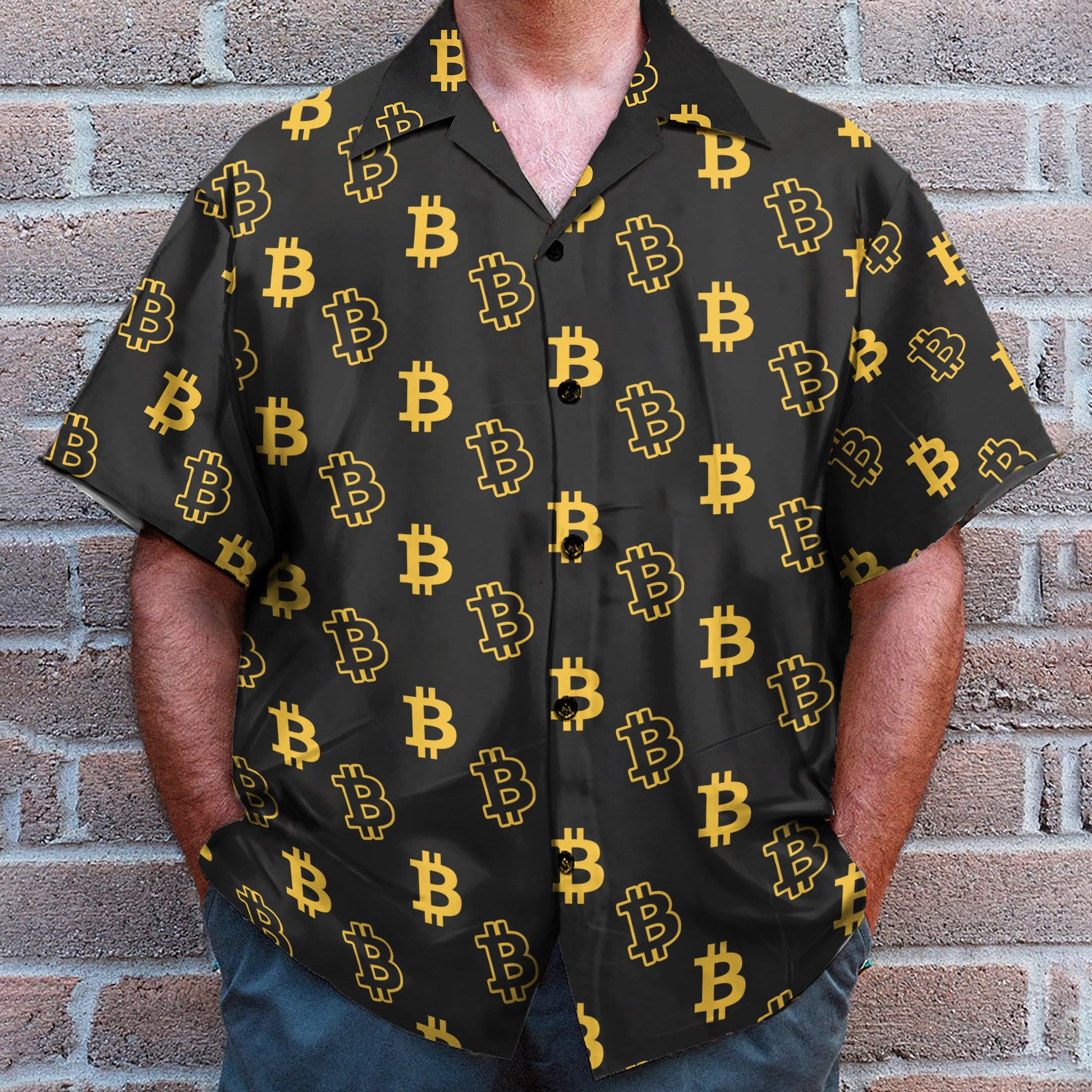 Seamless Bitcoin Men's Button's Up Shirts - Hawaiian Shirt & Beach Shorts