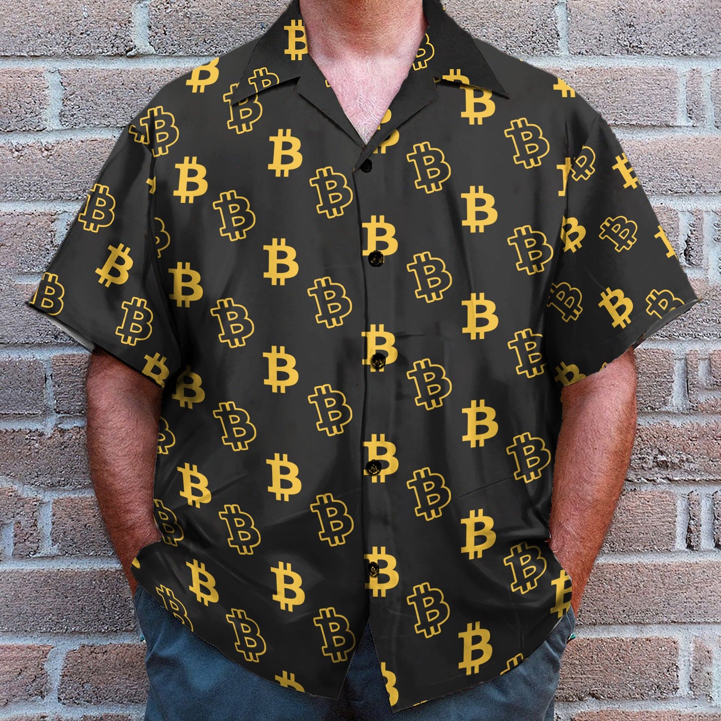 Seamless Bitcoin Men's Button's Up Shirts - Hawaiian Shirt & Beach Shorts
