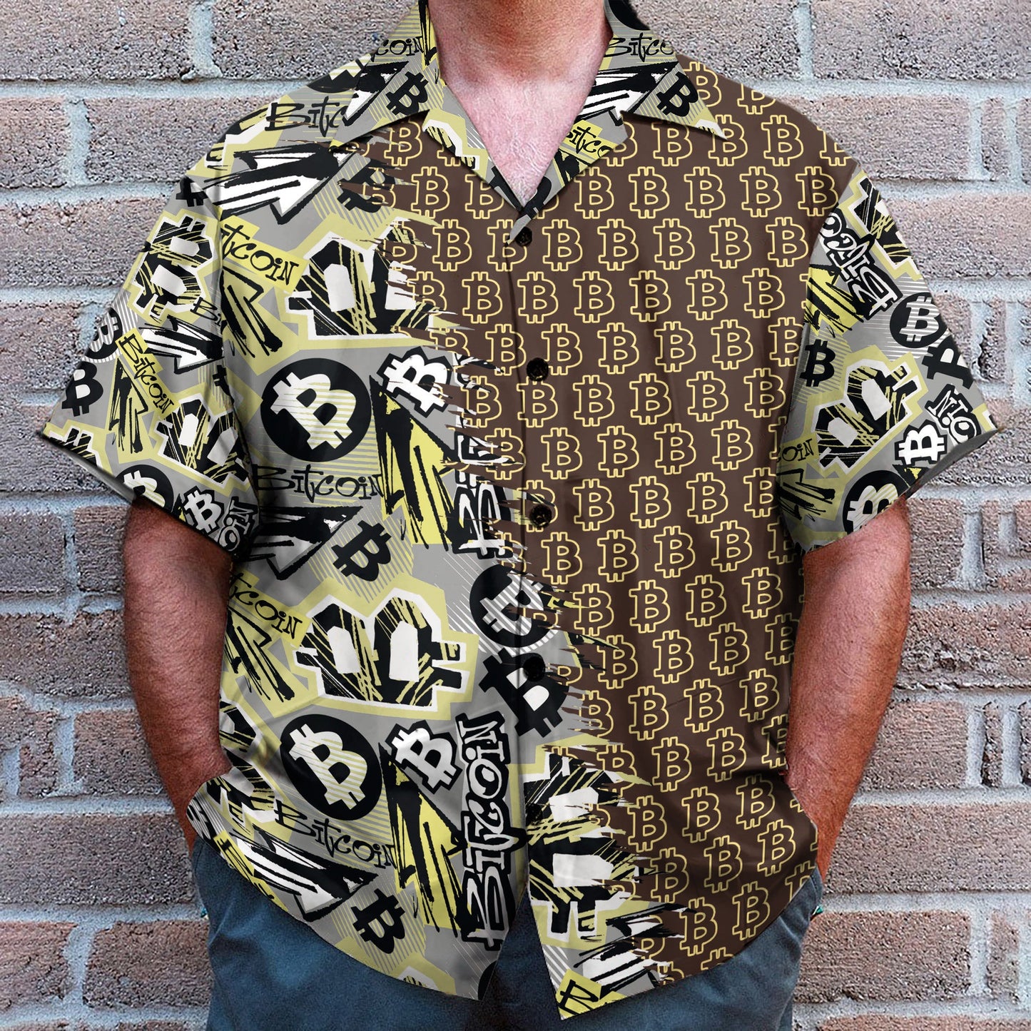 Bitcoin Doodle Funky Pattern - Hawaiian Shirt & Beach Shorts