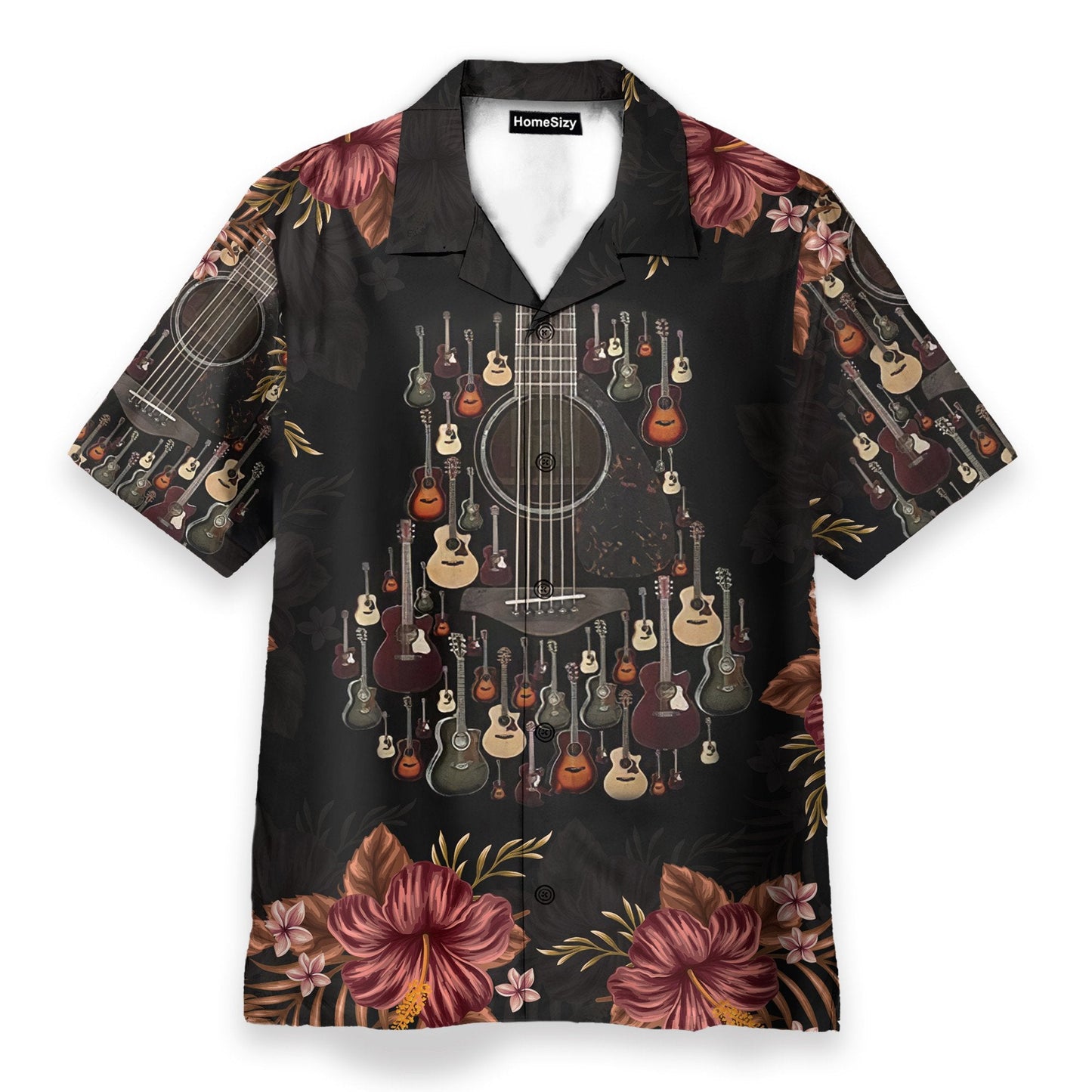 Acoustic Guitar Tropical Flowers - Hawaiian Shirt