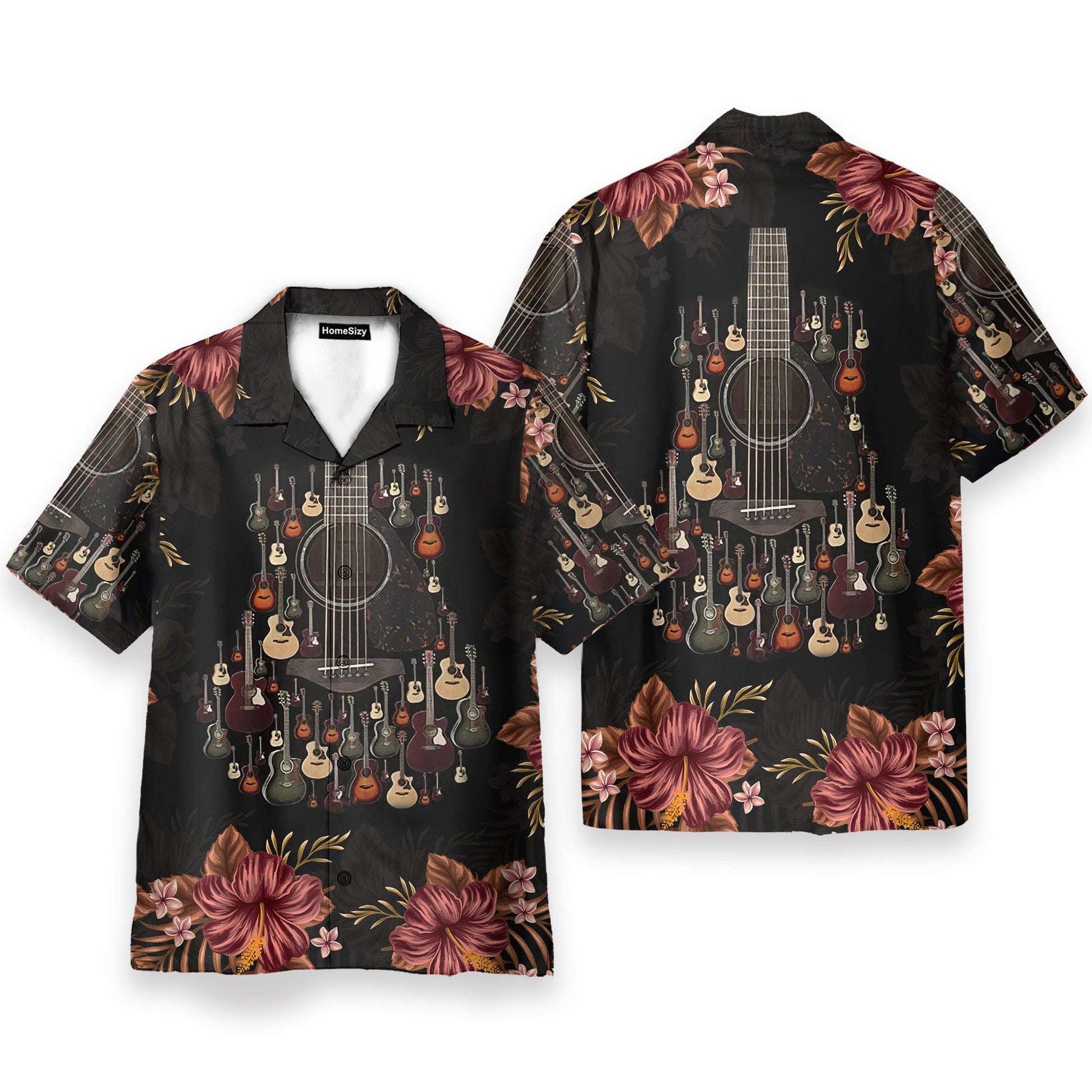 Acoustic Guitar Tropical Flowers - Hawaiian Shirt