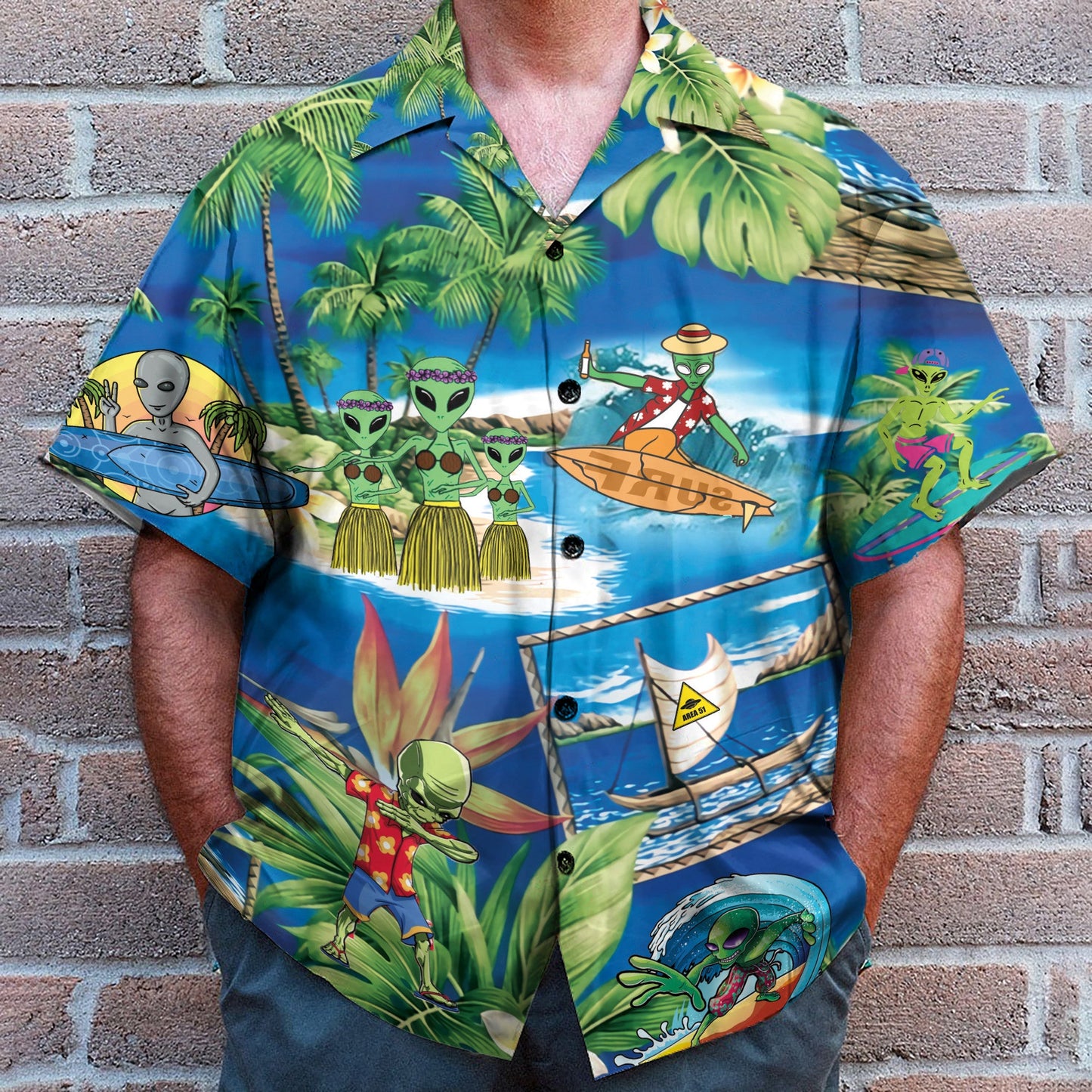 Aloha Hawai Alien Dancing On The Beach - Hawaiian Shirt