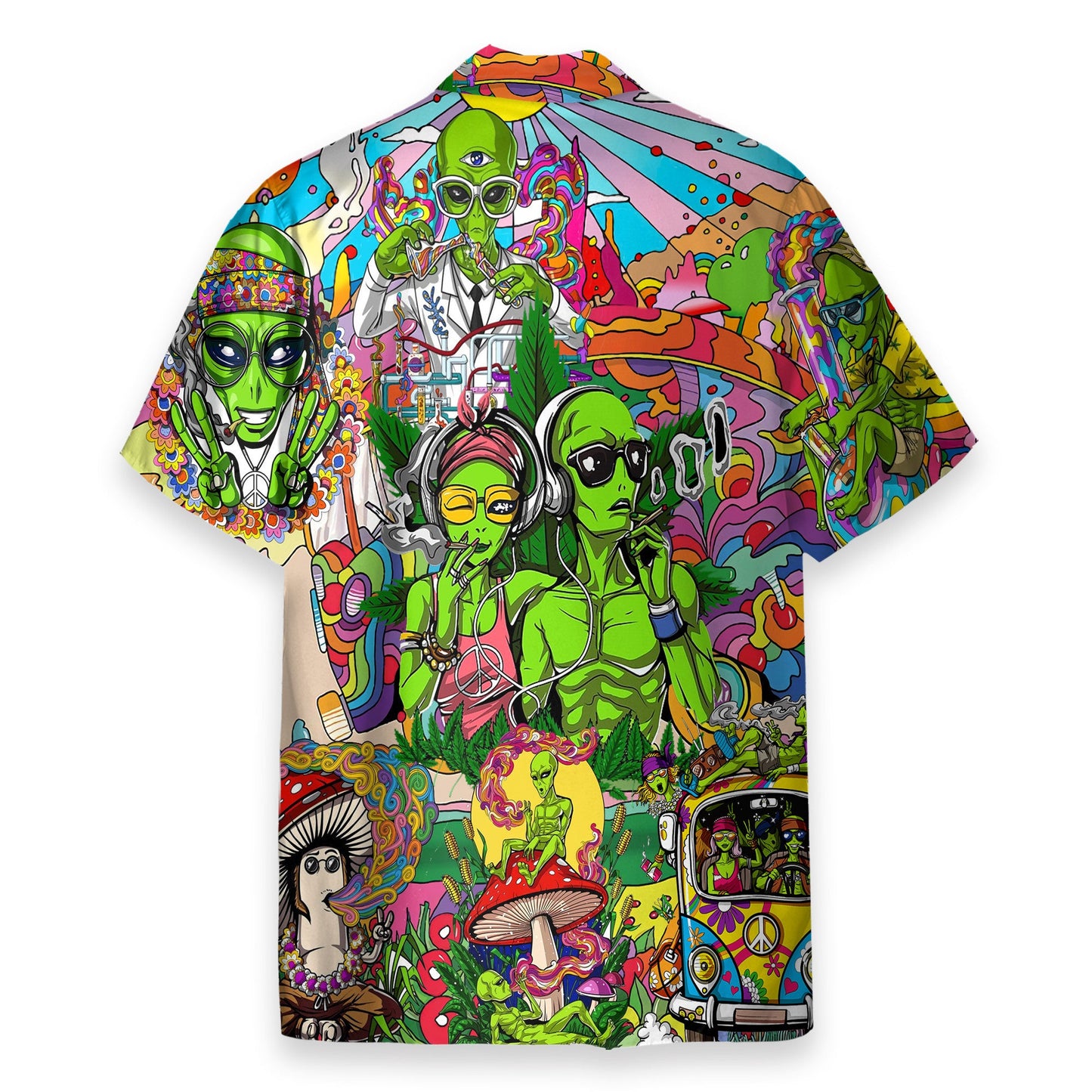 Couple Alien Smoking Weed Hippie - Hawaiian Shirt