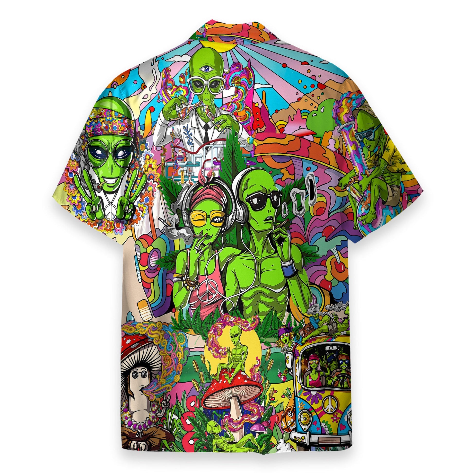 Couple Alien Smoking Weed Hippie - Hawaiian Shirt