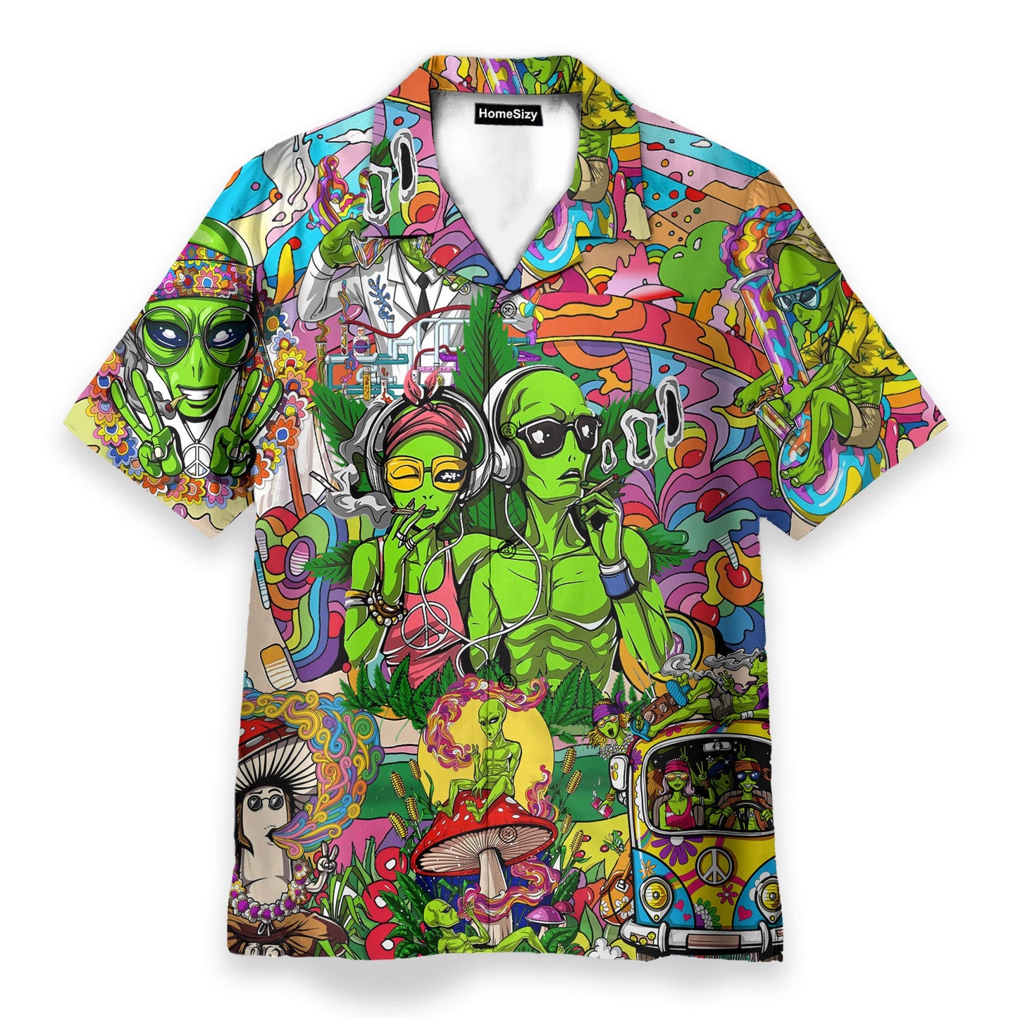 Couple Alien Smoking Weed Hippie - Hawaiian Shirt