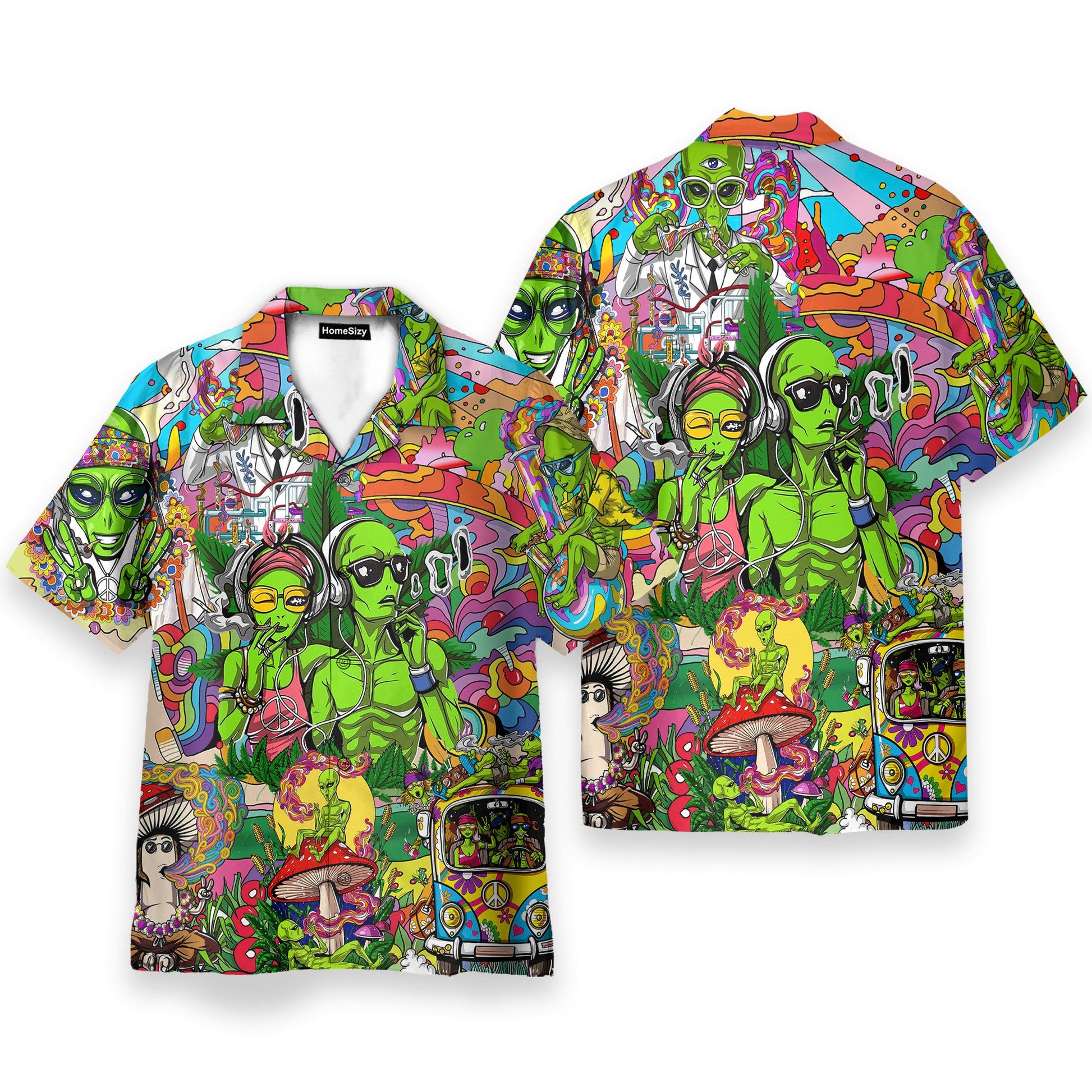 Couple Alien Smoking Weed Hippie - Hawaiian Shirt