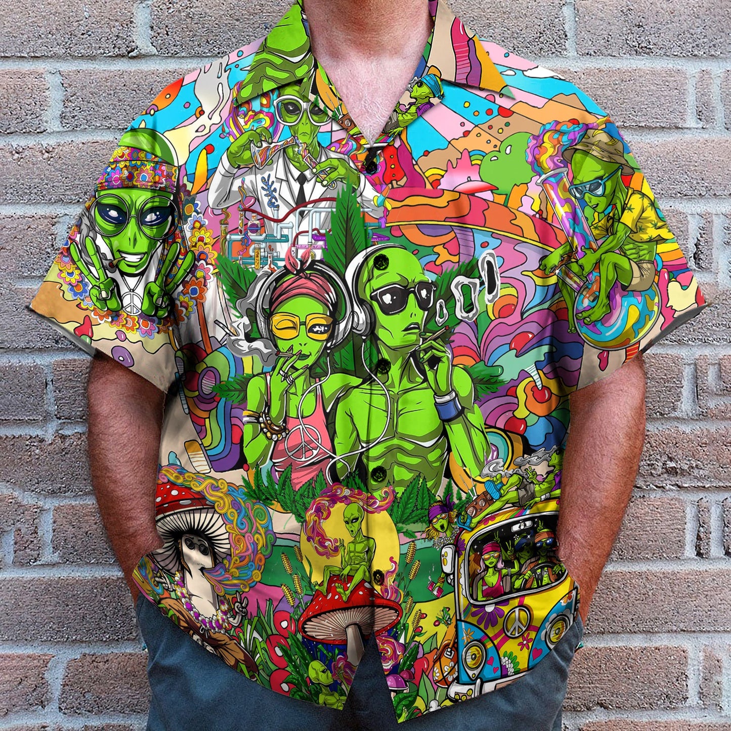Couple Alien Smoking Weed Hippie - Hawaiian Shirt
