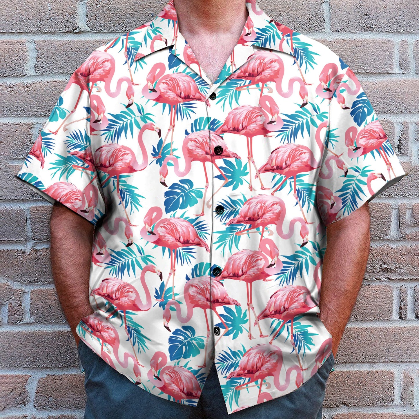 Flamingo Floral Tropical Leaves Pattern - Hawaiian Shirt & Beach Shorts
