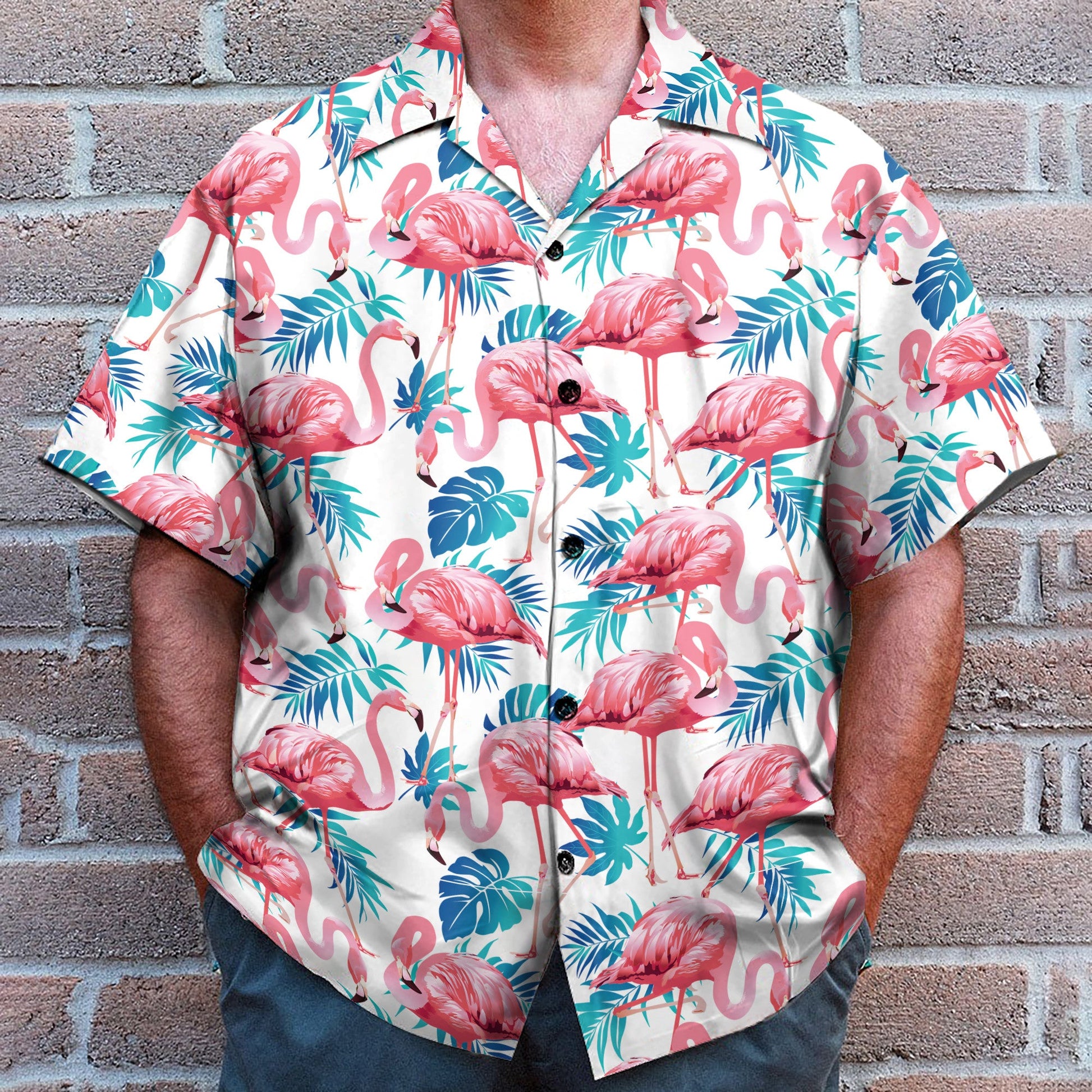 Flamingo Floral Tropical Leaves Pattern - Hawaiian Shirt & Beach Shorts