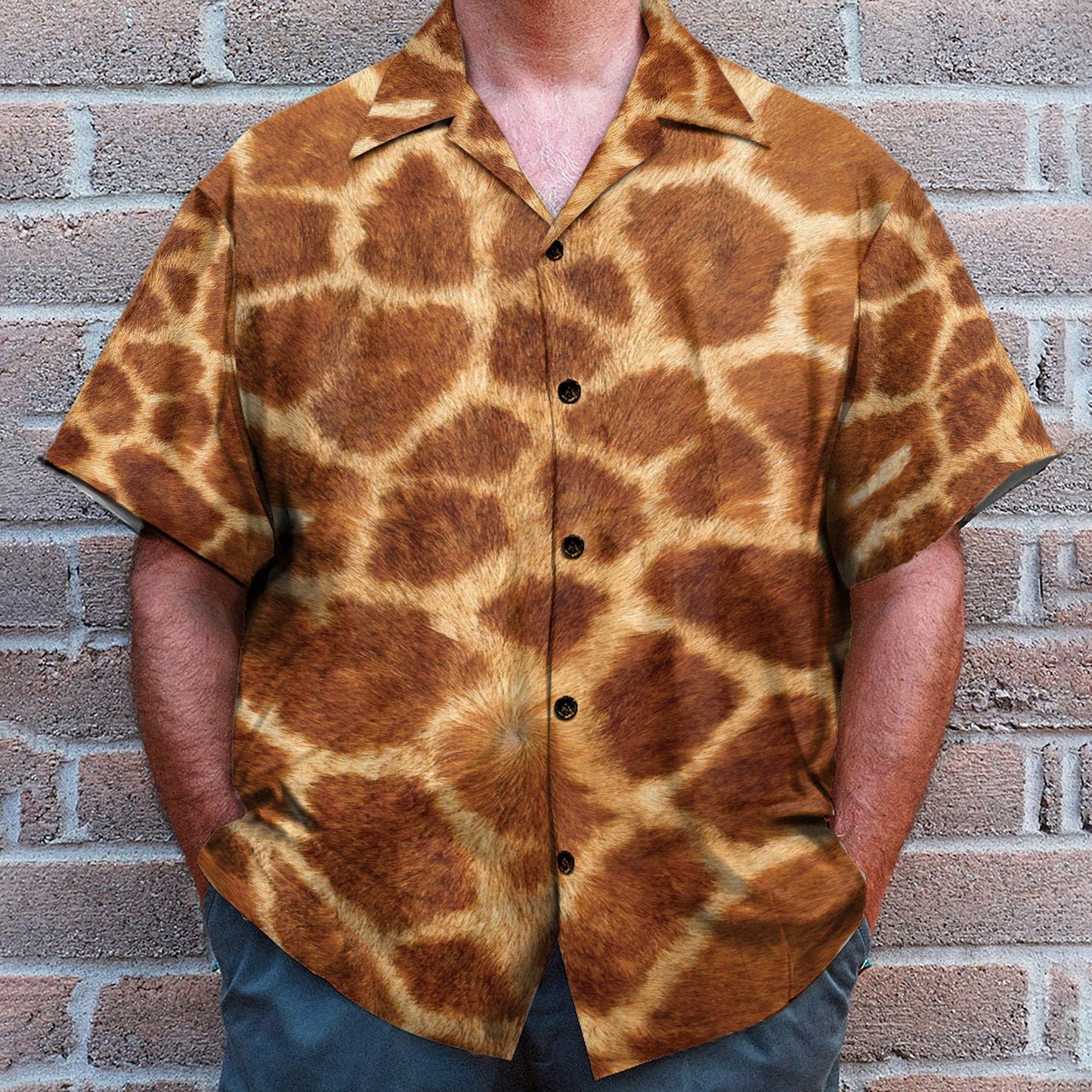 Giraffe Cosplay Costume Funny Button's Up Shirts - Hawaiian Shirt & Beach Shorts