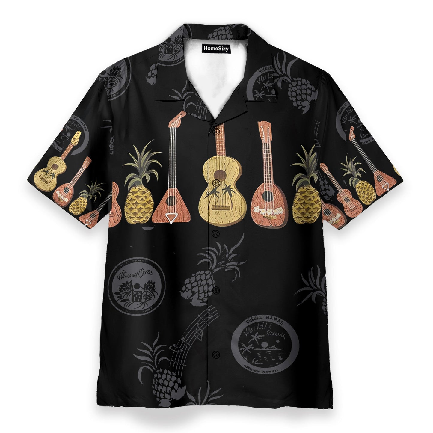 Ukulele And Pineapple Music Frame Pattern - Hawaiian Shirt