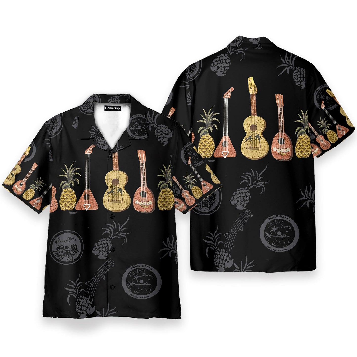Ukulele And Pineapple Music Frame Pattern - Hawaiian Shirt