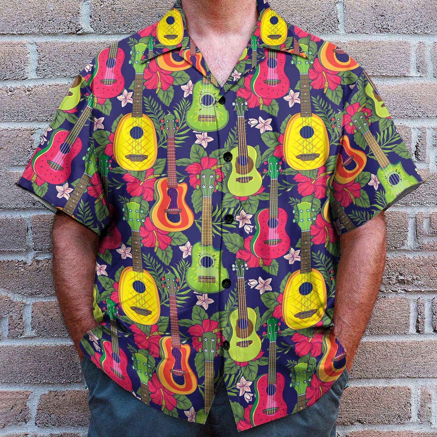 Colorful Fruit Ukulele Tropical Pattern - Hawaiian Shirt & Beach Shorts