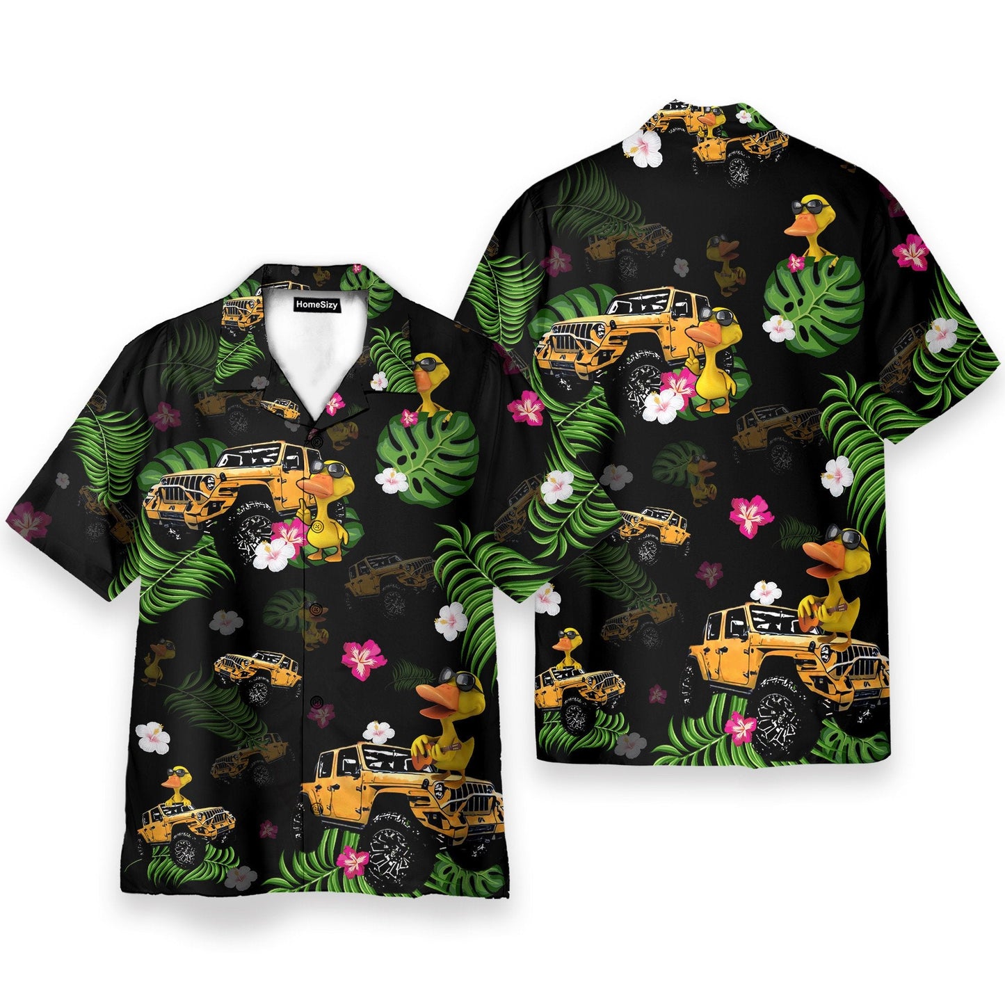 Yellow Jeep And Duck Tropical - Hawaiian Shirt