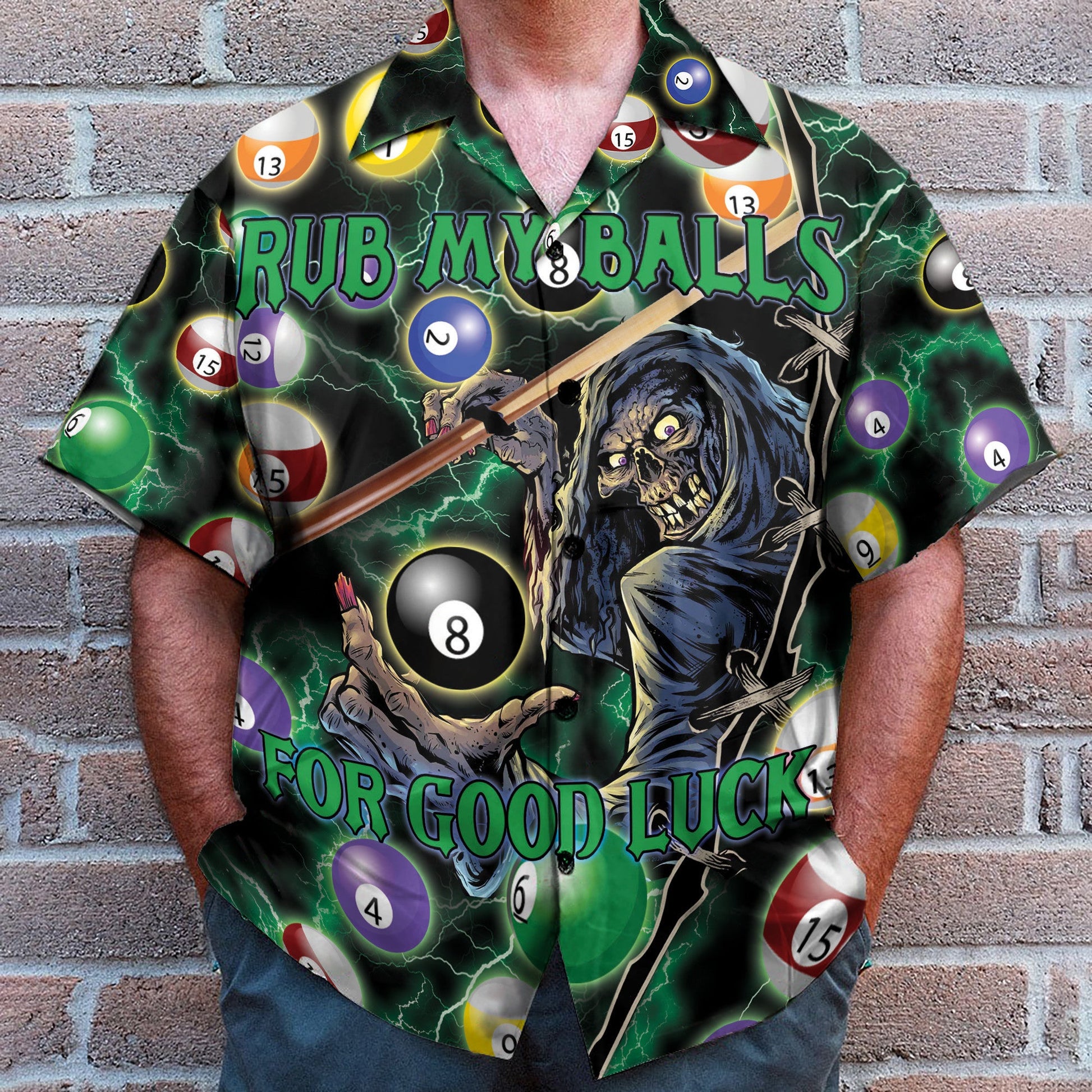 Rub My Billiard 8 Ball For Good Luck Skull God Of Death - Hawaiian Shirt