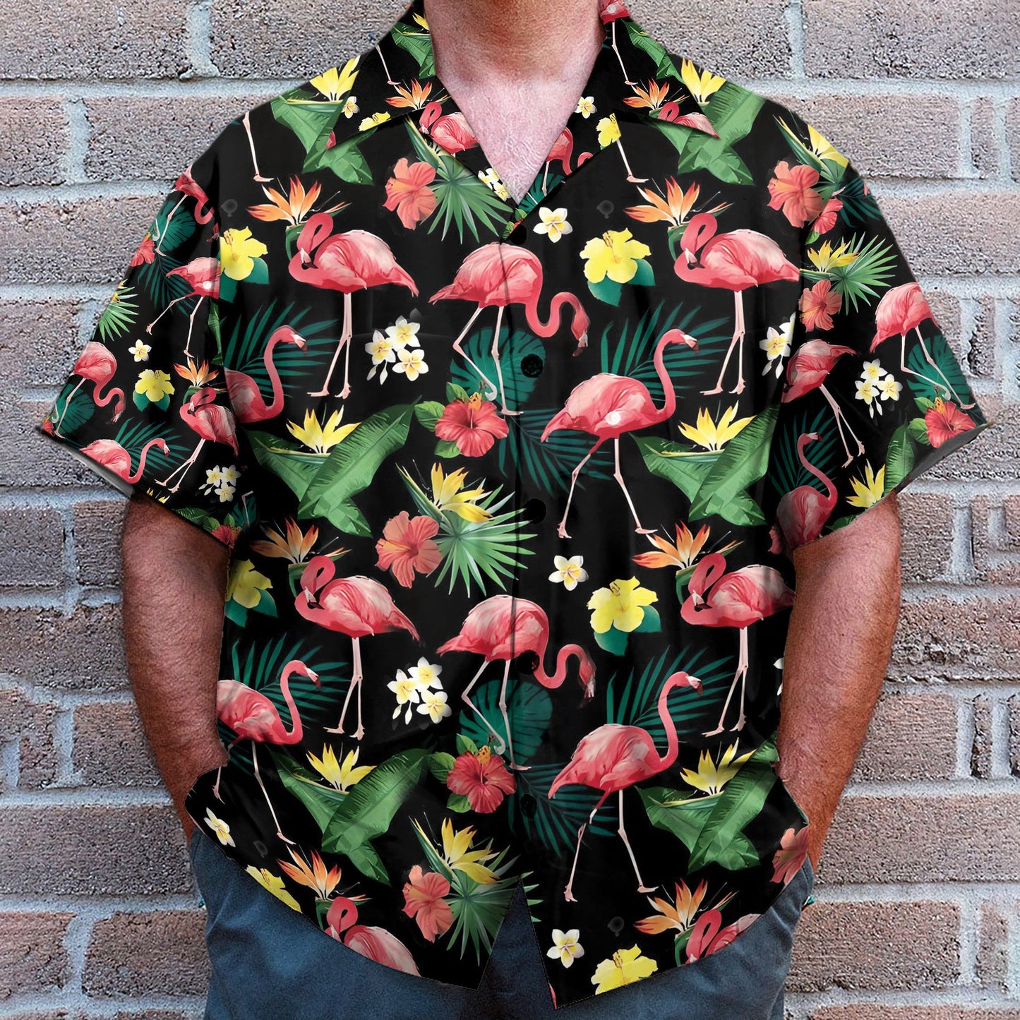 Flamingo Hibiscus Tropical Leaves Pattern - Hawaiian Shirt & Beach Shorts