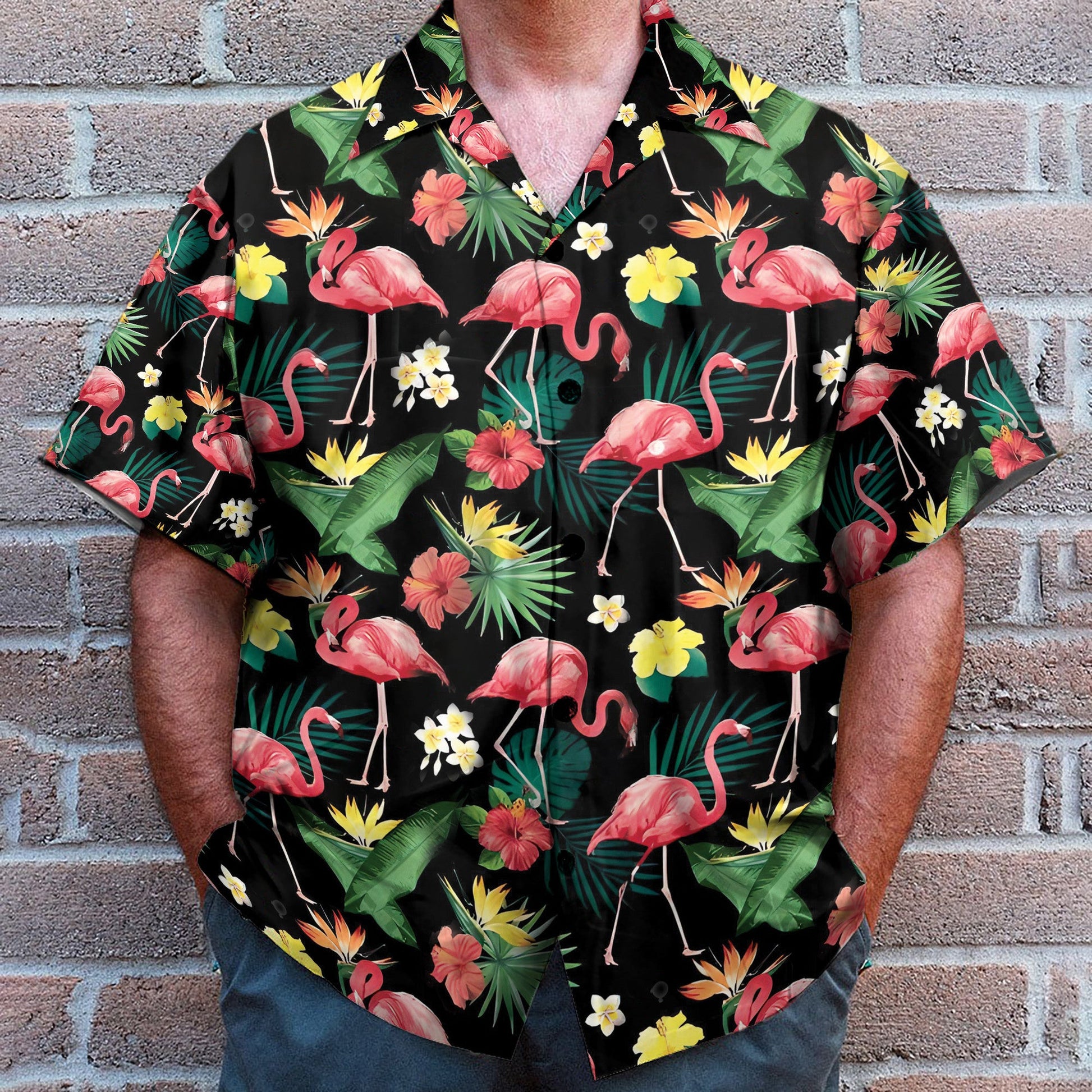 Flamingo Hibiscus Tropical Leaves Pattern - Hawaiian Shirt & Beach Shorts