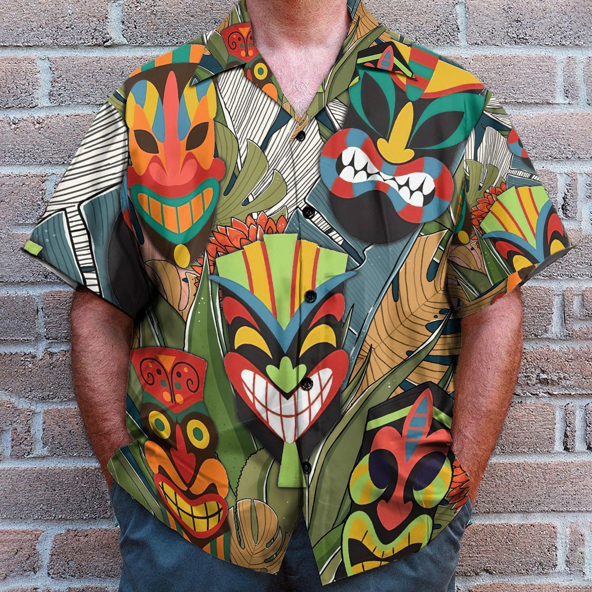 Tiki Head Men's Button's Up Shirts - Hawaiian Shirt & Beach Shorts