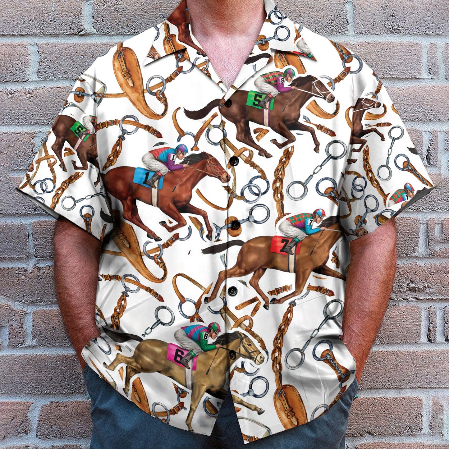 Horse Racing Red Men's Button's Up Shirts - Hawaiian Shirt & Beach Shorts