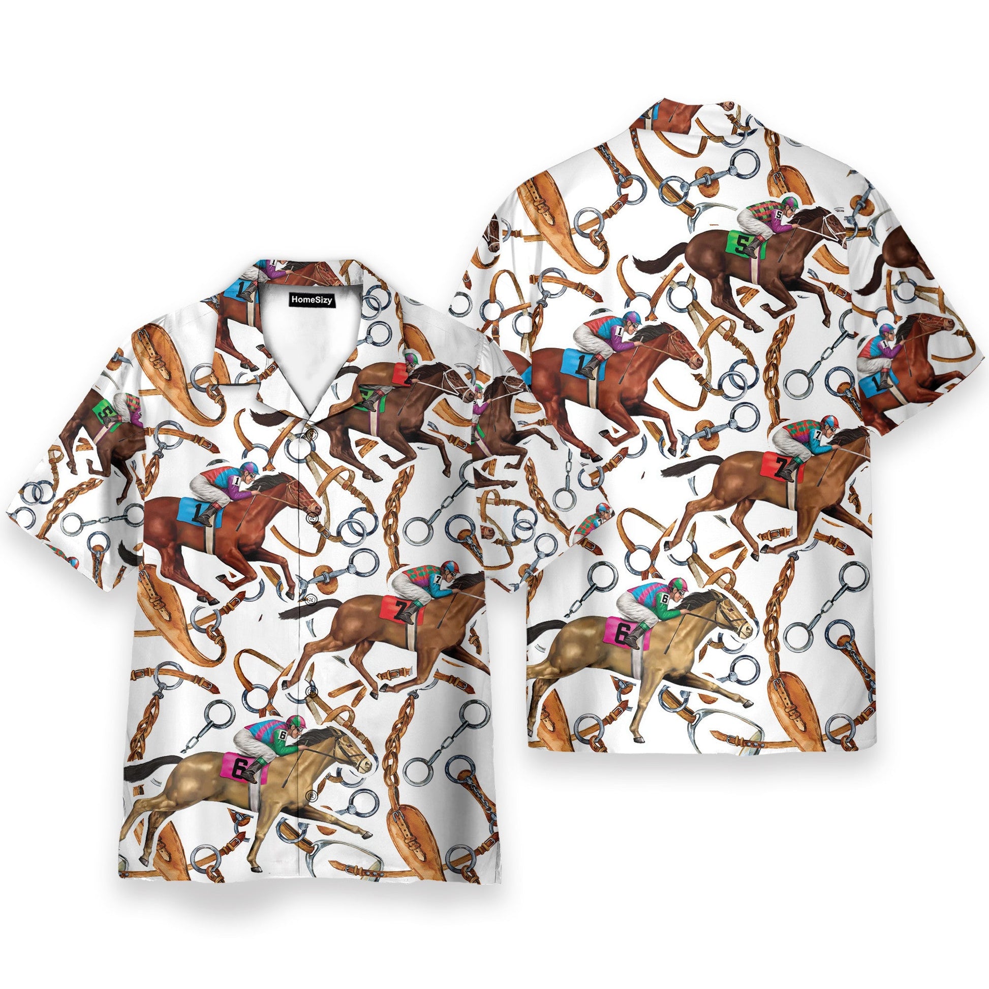 Horse Racing Red Men's Button's Up Shirts - Hawaiian Shirt & Beach Shorts