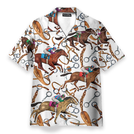 Horse Racing Red Men's Button's Up Shirts - Hawaiian Shirt & Beach Shorts