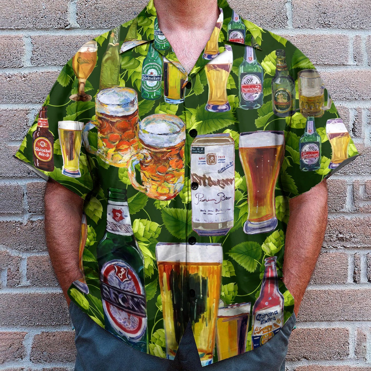 Beer Fesstival In Tropical Green Leaves - Hawaiian Shirt