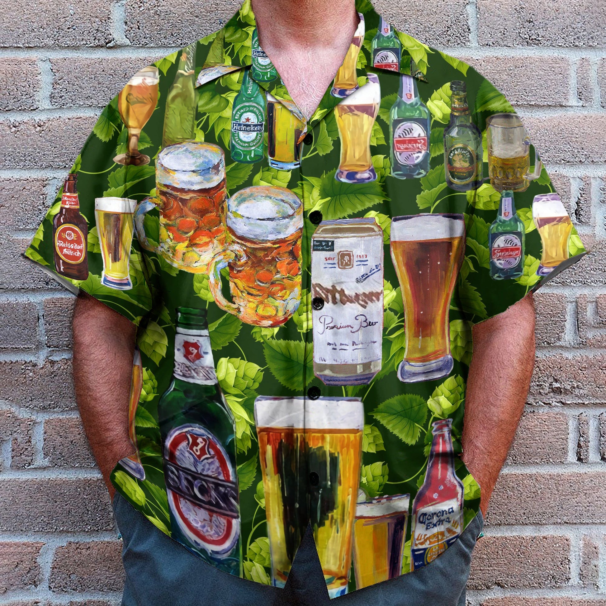 Beer Fesstival In Tropical Green Leaves - Hawaiian Shirt