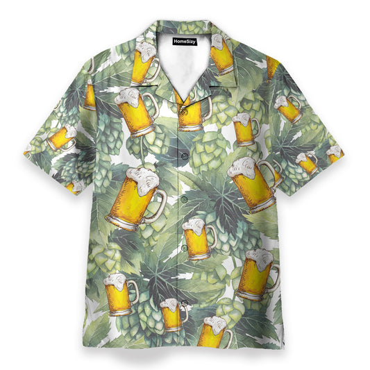 Hops And Craft Beer In Tropical Green Leaves - Hawaiian Shirt & Beach Shorts