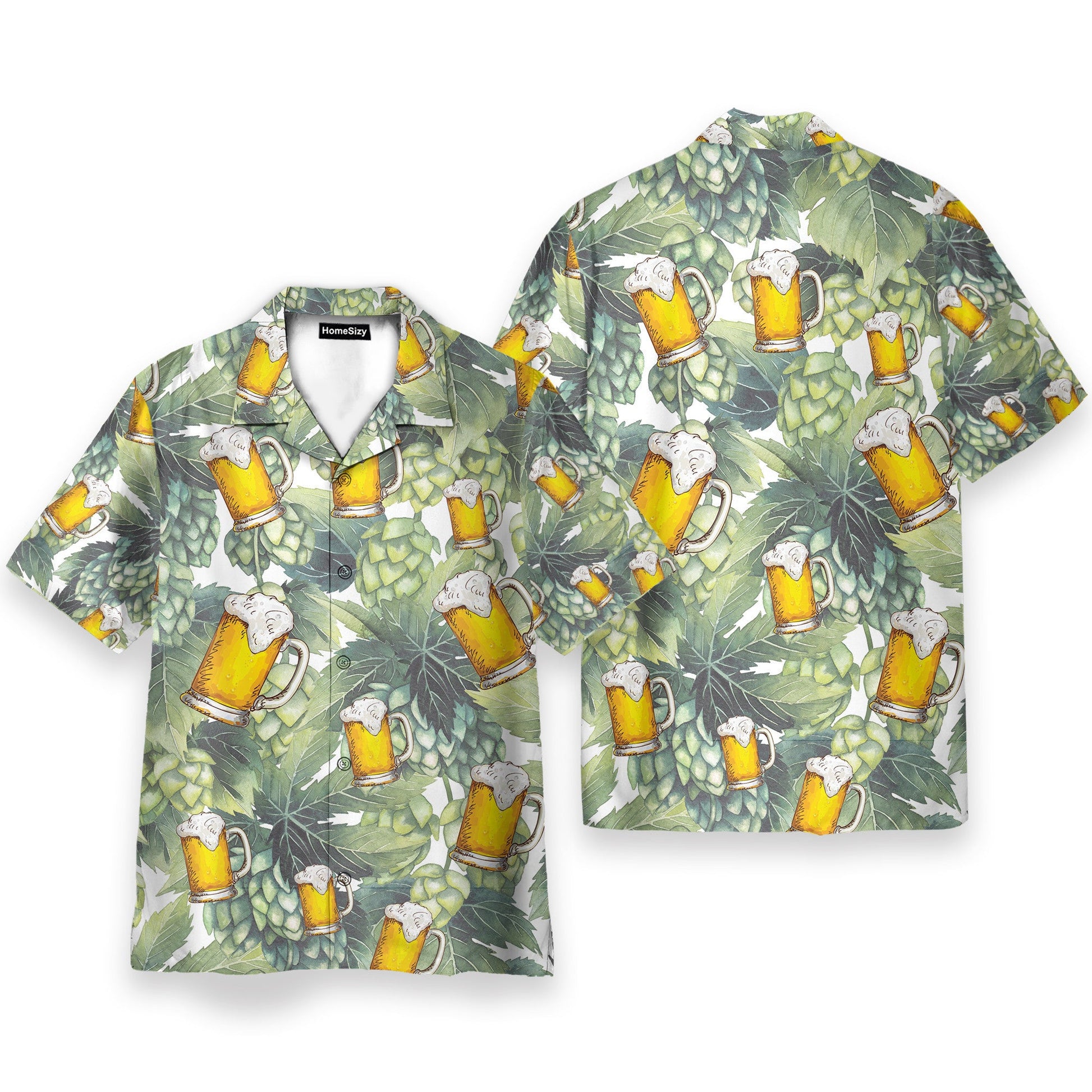 Hops And Craft Beer In Tropical Green Leaves - Hawaiian Shirt & Beach Shorts