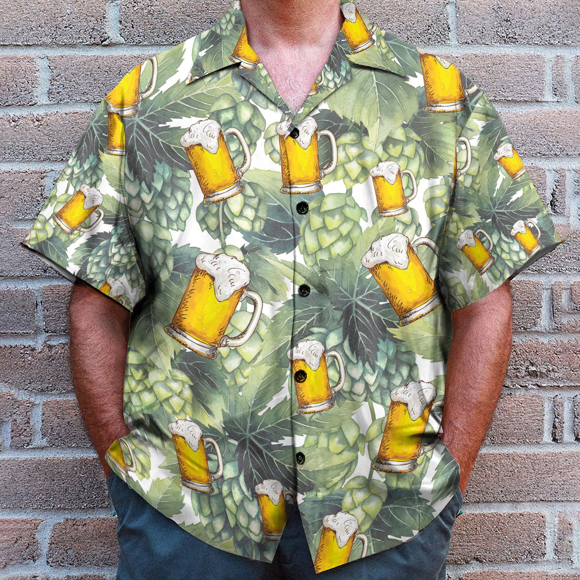 Hops And Craft Beer In Tropical Green Leaves - Hawaiian Shirt & Beach Shorts