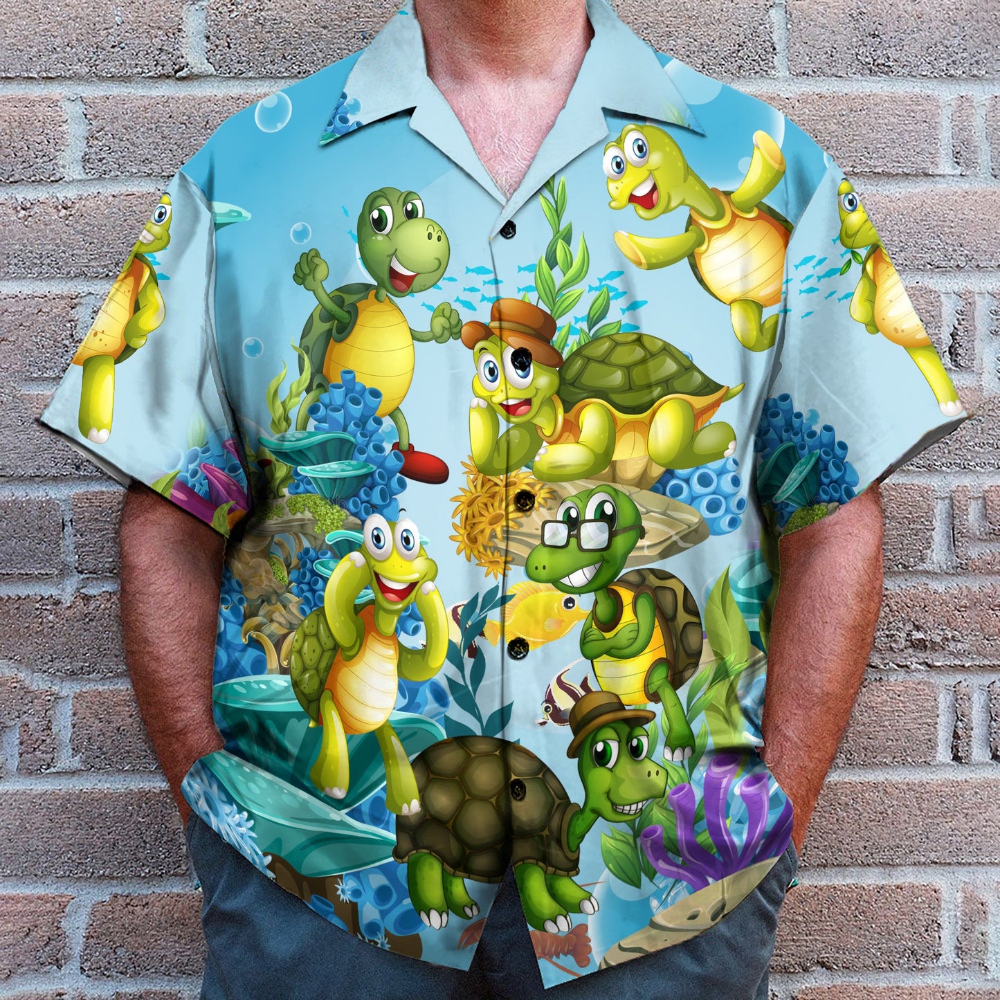 Funny Turtle Family In Ocean - Hawaiian Shirt