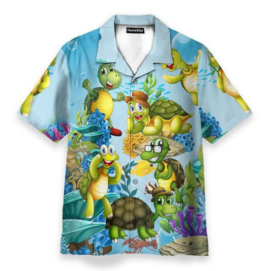 Funny Turtle Family In Ocean - Hawaiian Shirt