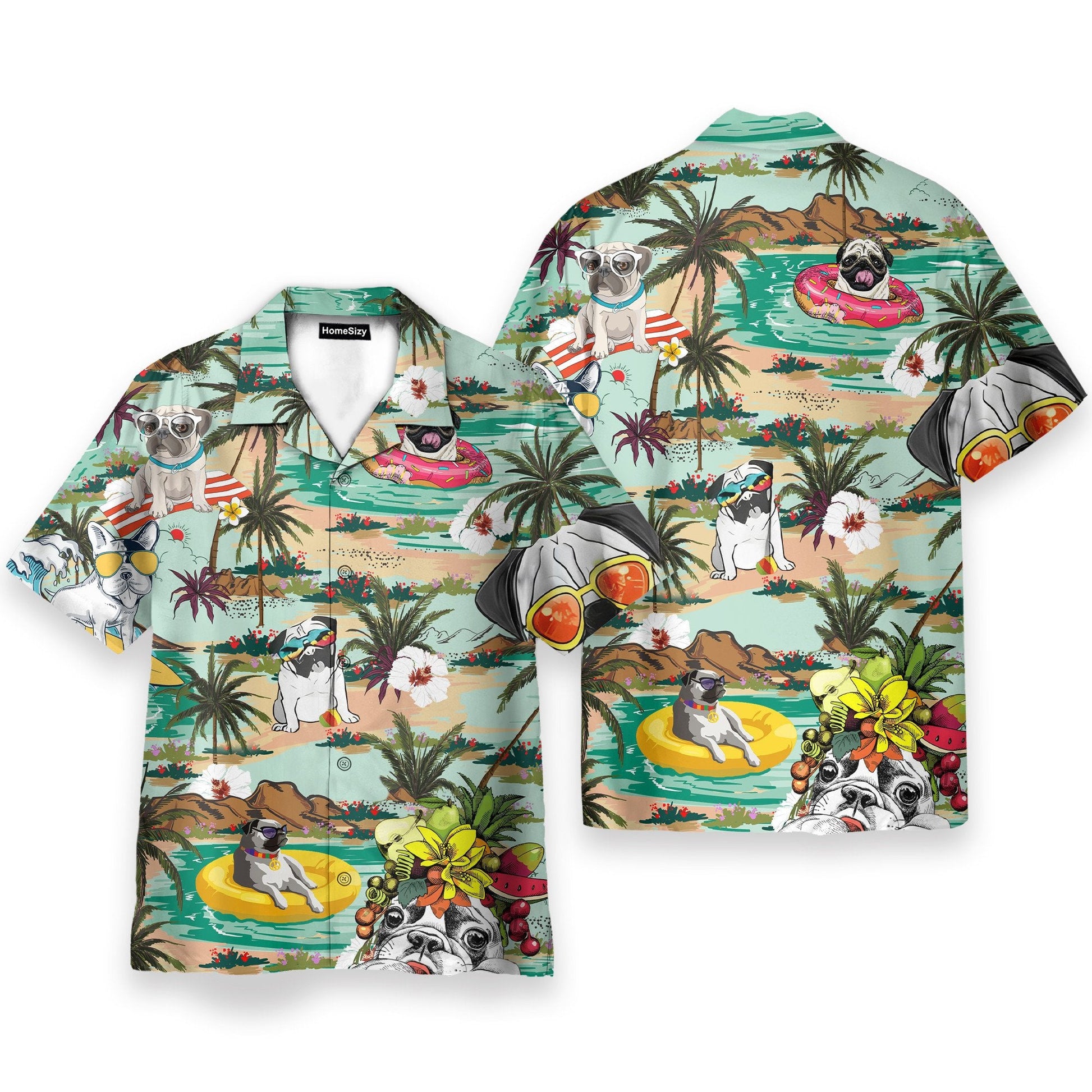 Pugs Chilling On The Beach - Hawaiian Shirt & Beach Shorts