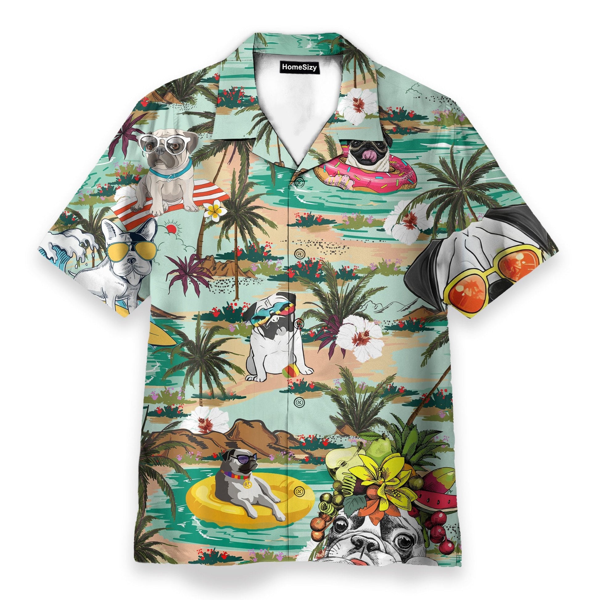 Pugs Chilling On The Beach - Hawaiian Shirt & Beach Shorts