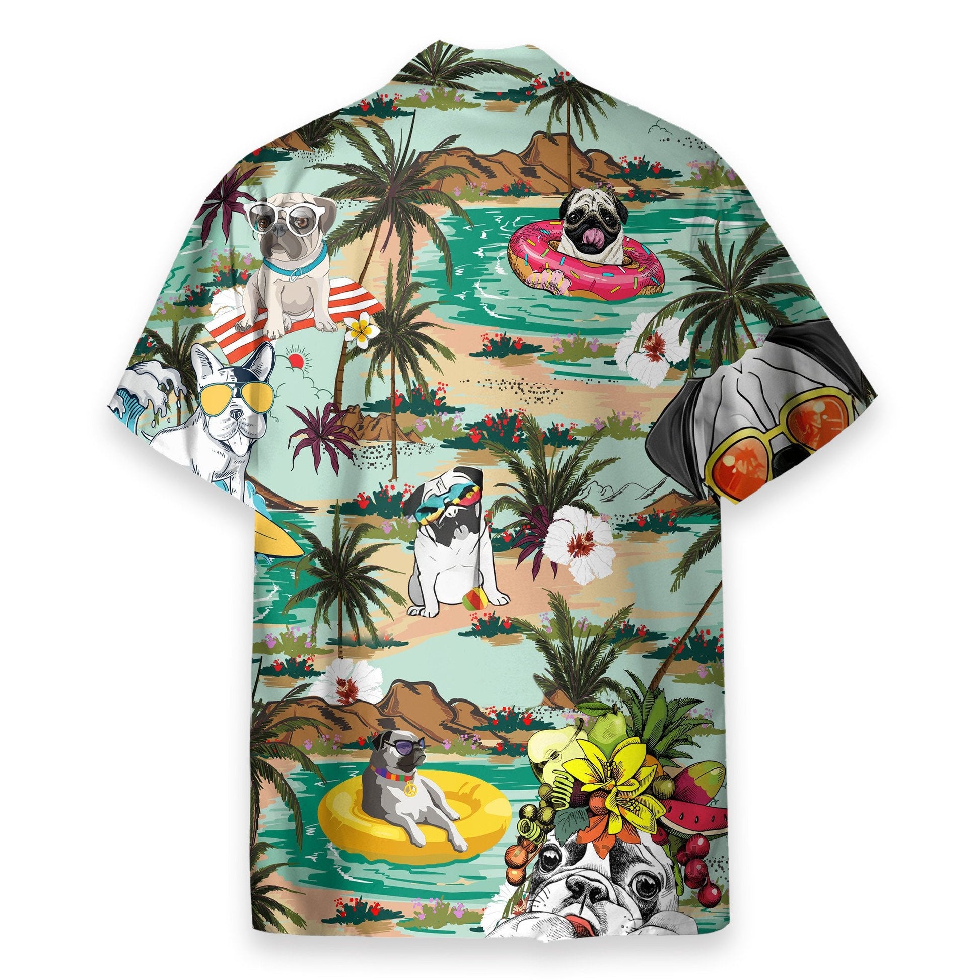 Pugs Chilling On The Beach - Hawaiian Shirt & Beach Shorts