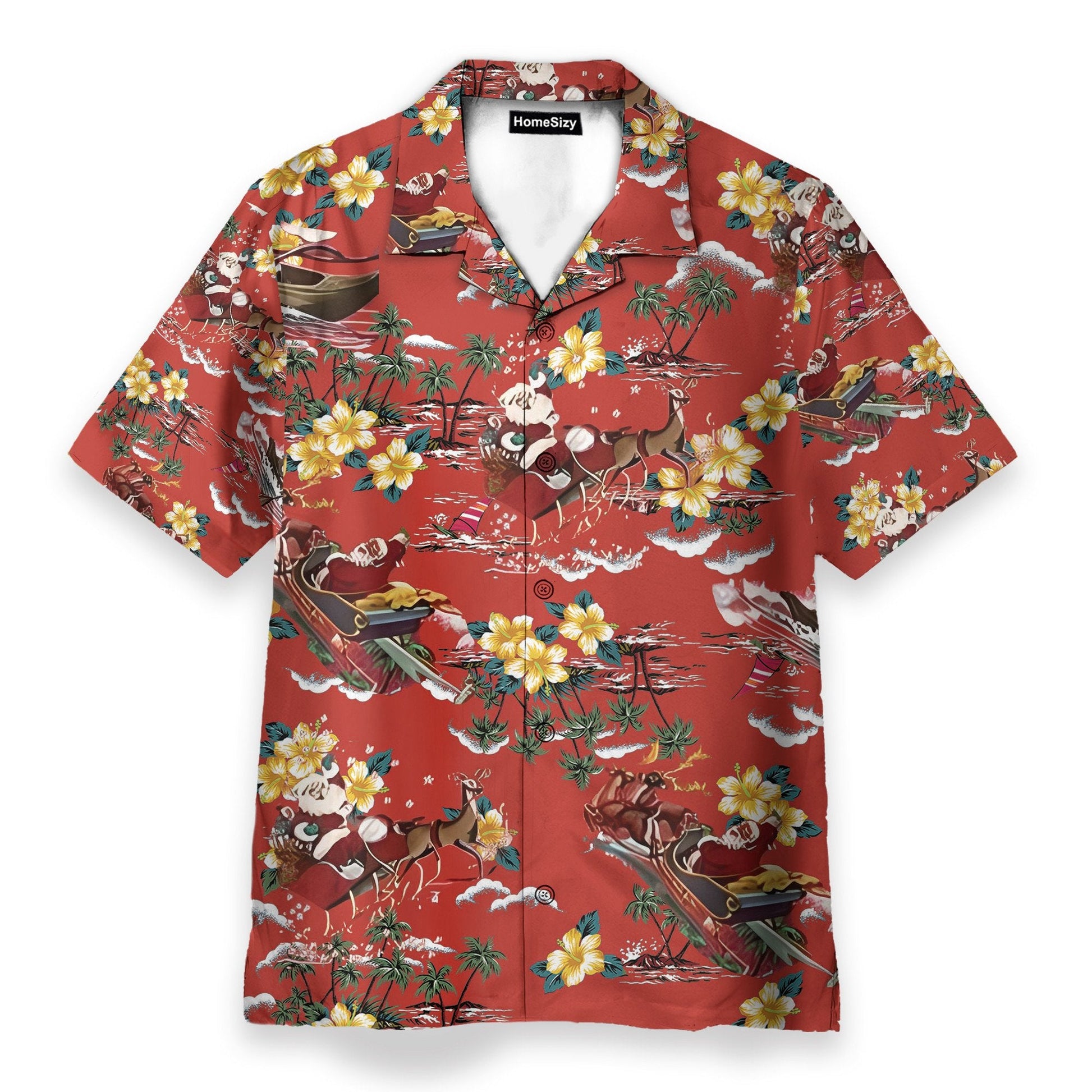 Christmas Santa Men's Button's Up Shirts - Hawaiian Shirt & Beach Shorts