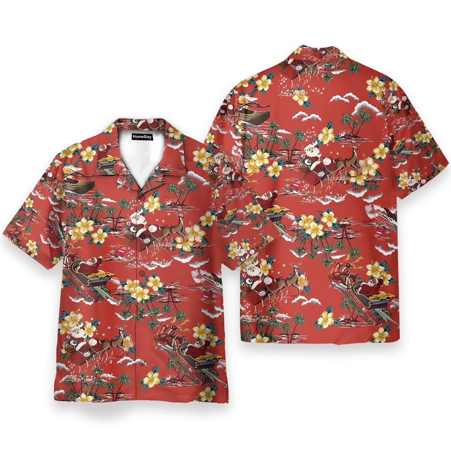 Christmas Santa Men's Button's Up Shirts - Hawaiian Shirt & Beach Shorts