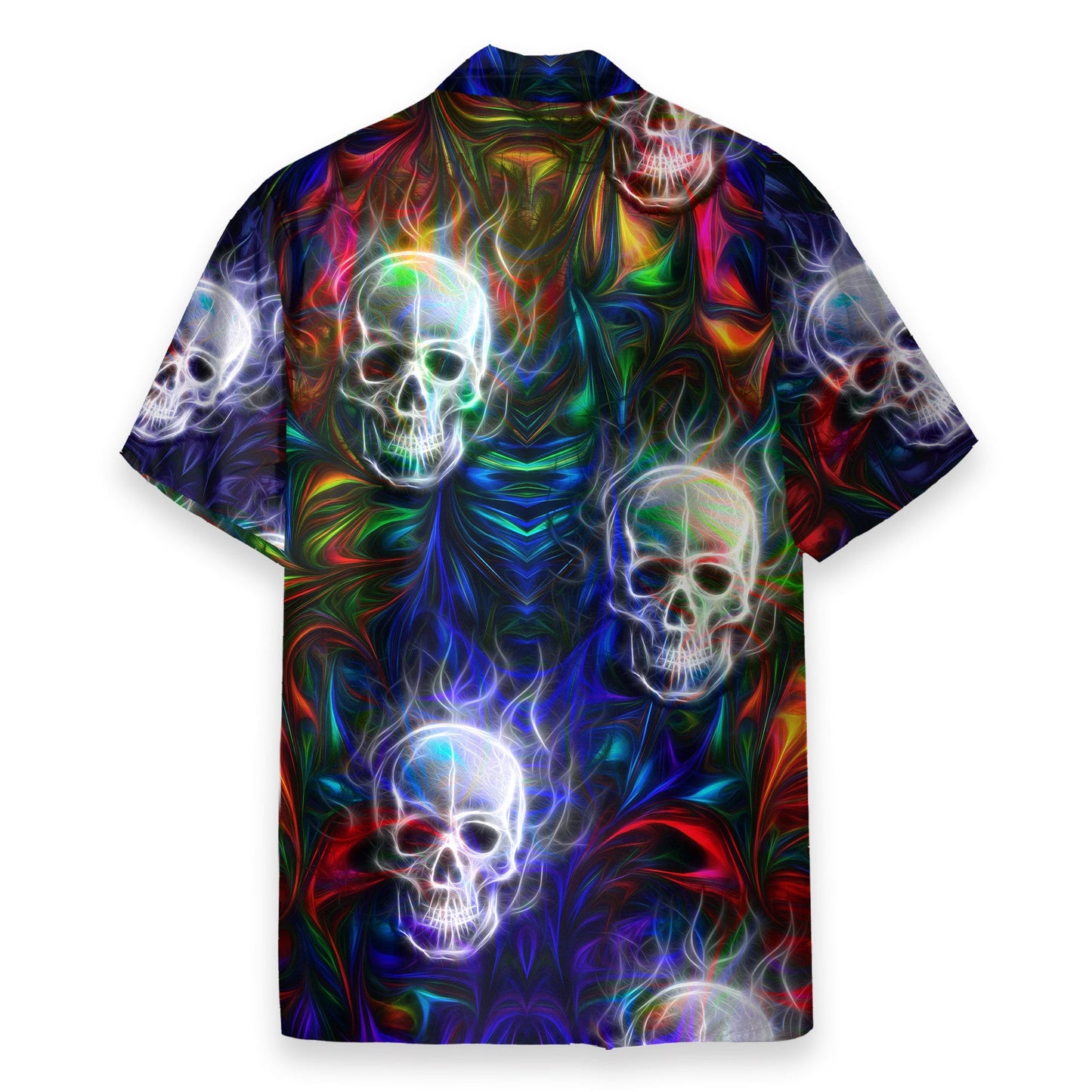 Colorful Fractal Skull Neon Strip Pattern - Hawaiian Shirt