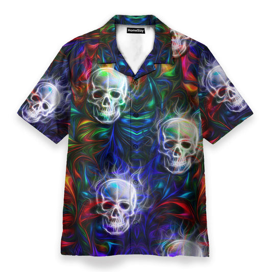 Colorful Fractal Skull Neon Strip Pattern - Hawaiian Shirt
