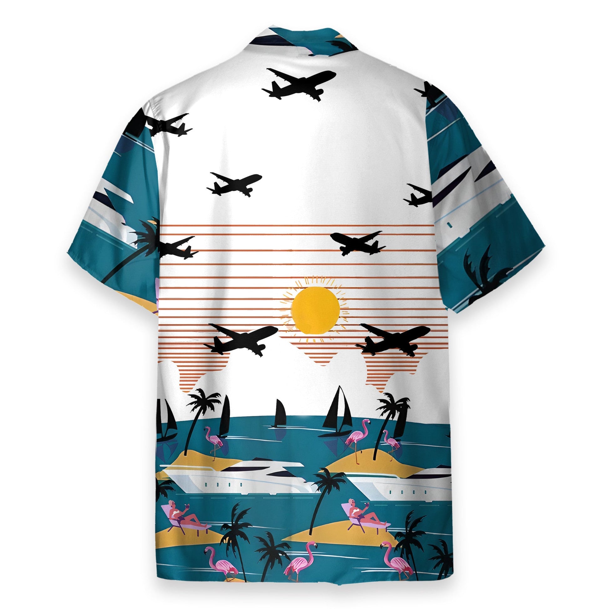 Summer Beach Flamingo And Planes - Hawaiian Shirt