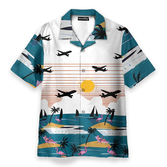 Summer Beach Flamingo And Planes - Hawaiian Shirt