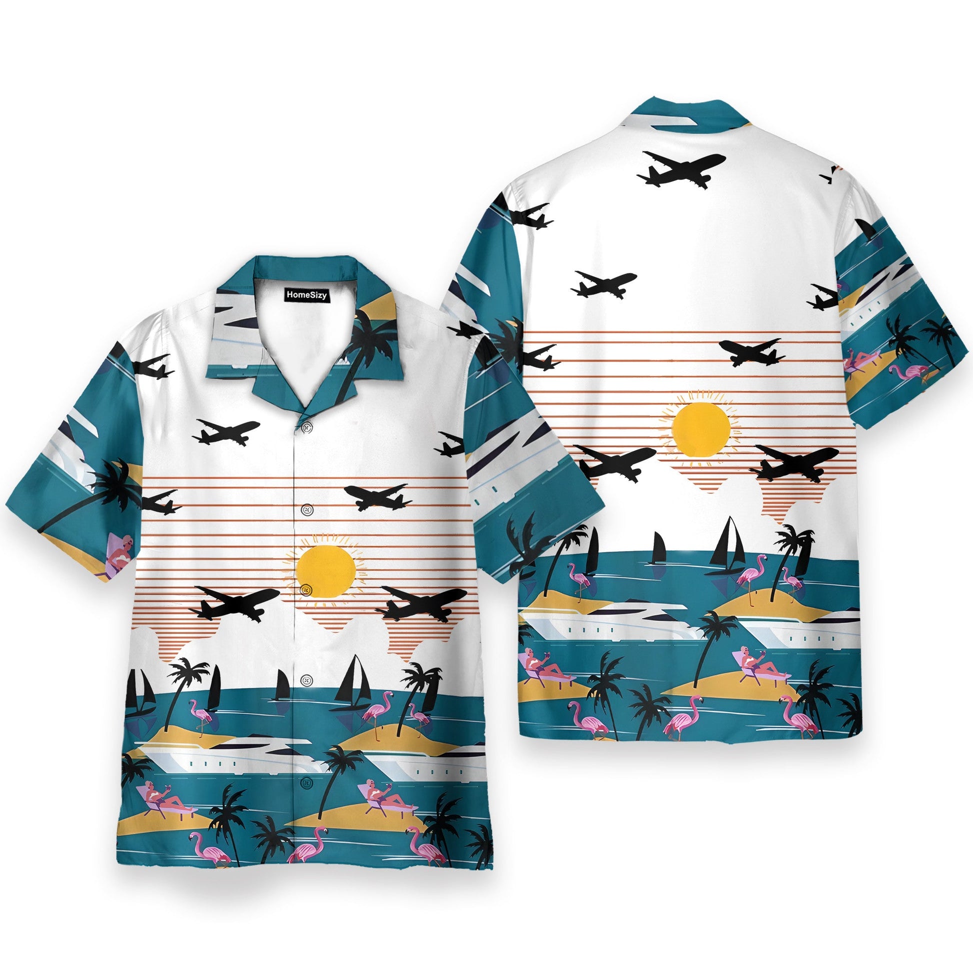 Summer Beach Flamingo And Planes - Hawaiian Shirt