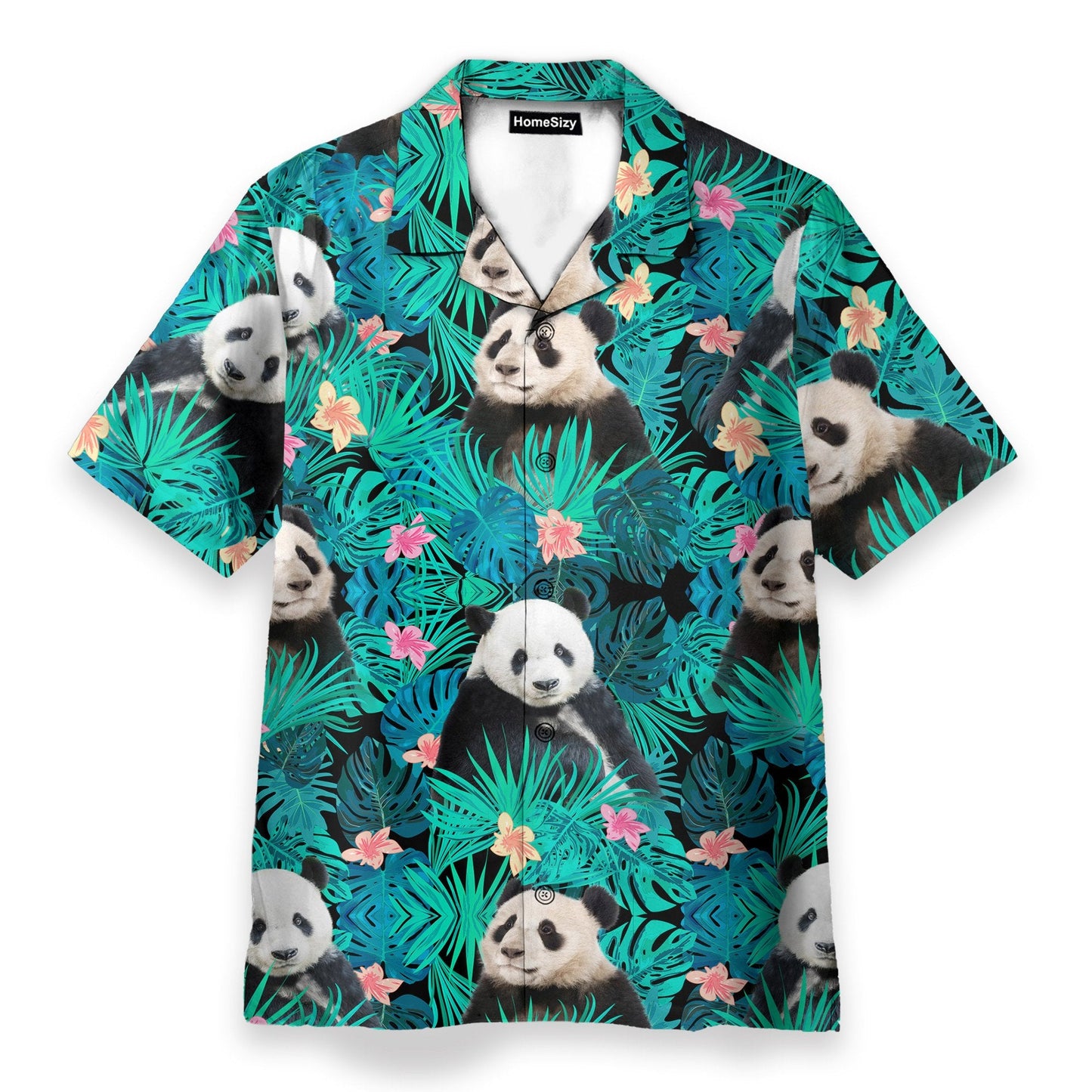 Panda In Tropical Green Leaves - Hawaiian Shirt