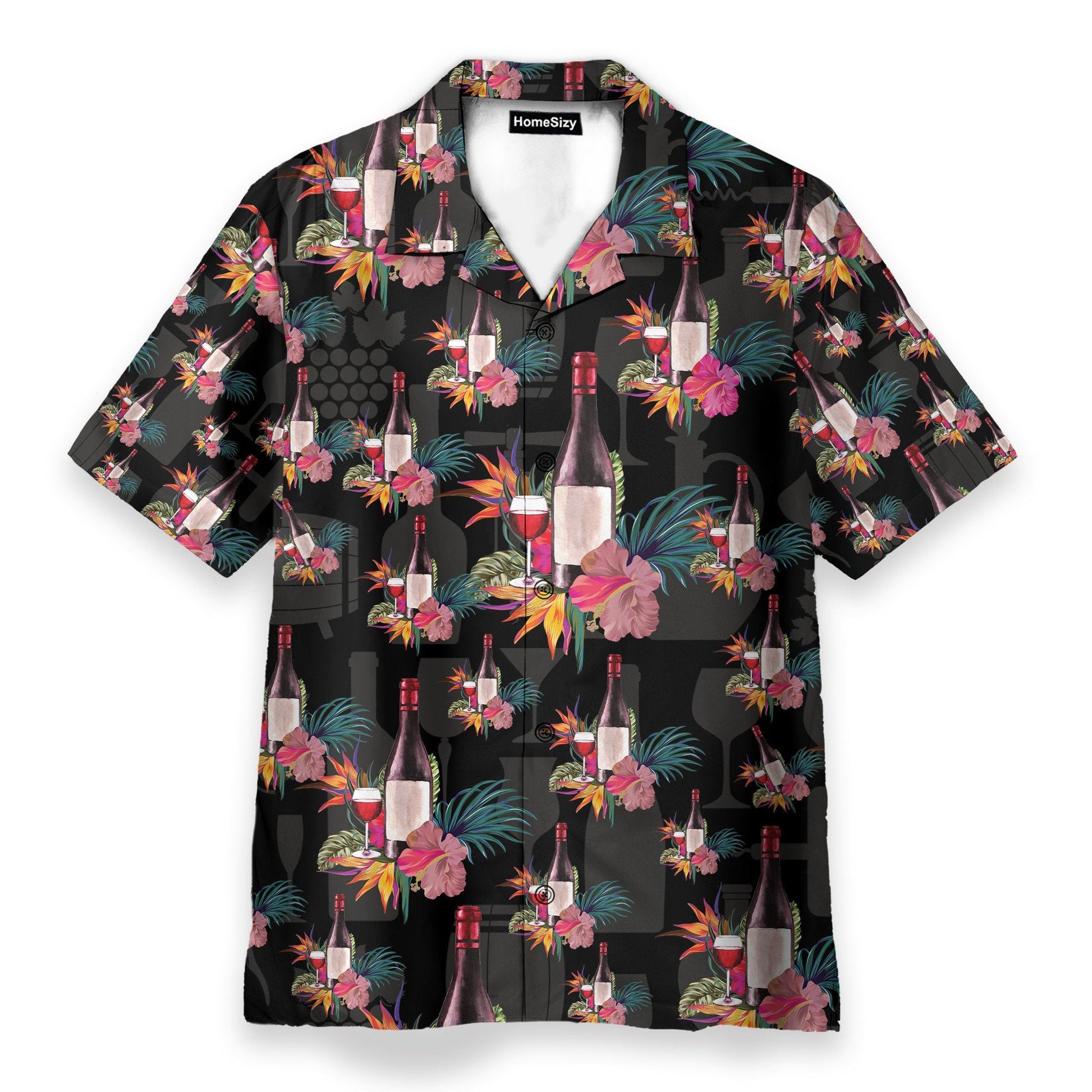 Grape Wine Bottle With Flower Tropical Jungle Pattern - Hawaiian Shirt