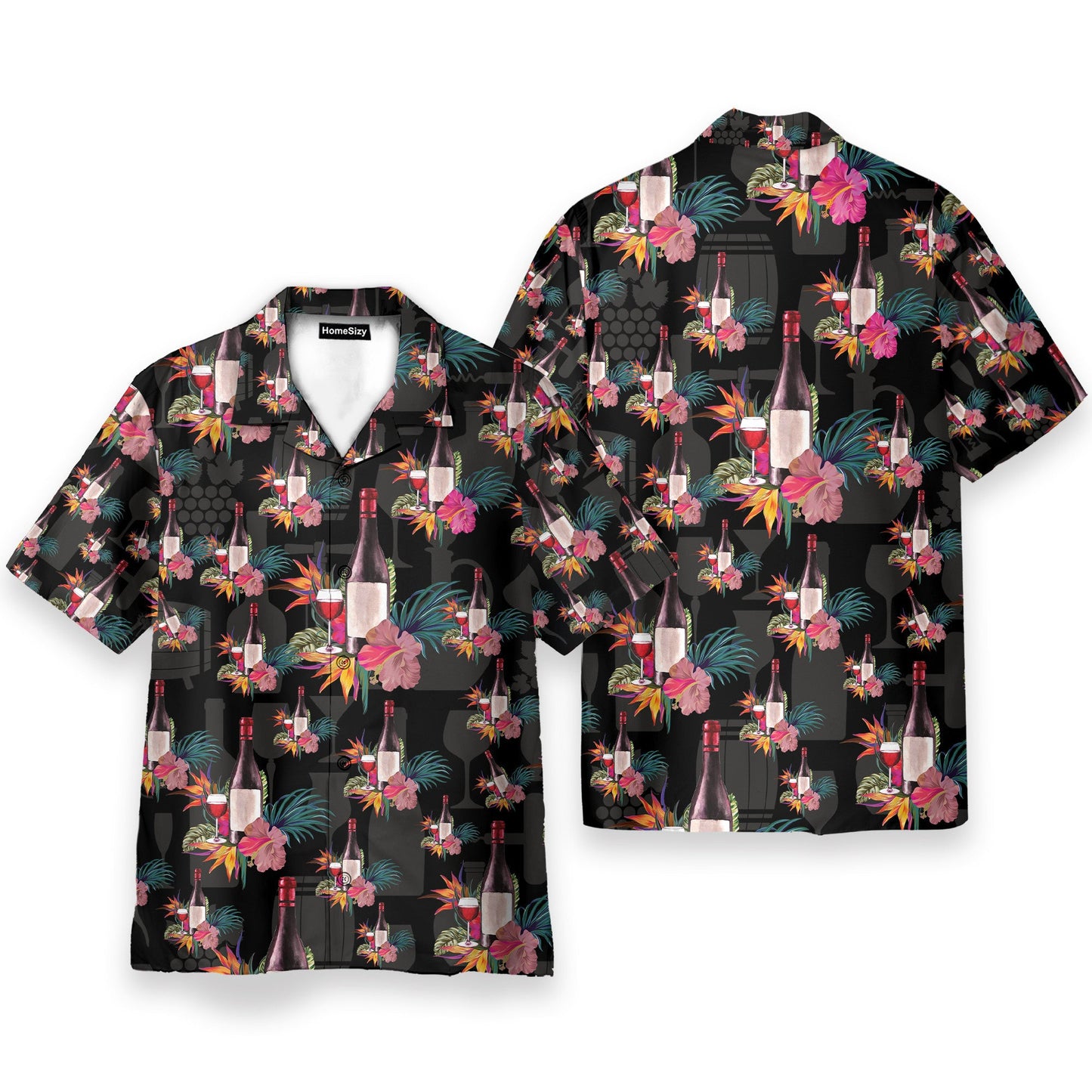 Grape Wine Bottle With Flower Tropical Jungle Pattern - Hawaiian Shirt