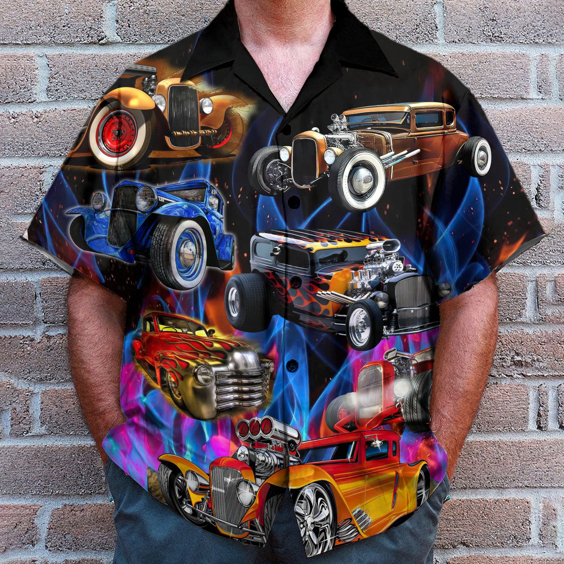 Hot Rod Cars Men's Button's Up Shirts - Hawaiian Shirt