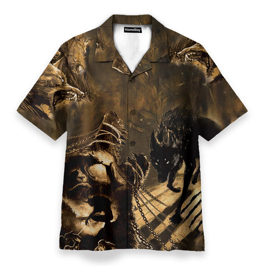 Scary Black Wolf Men's Button's Up Shirts - Hawaiian Shirt