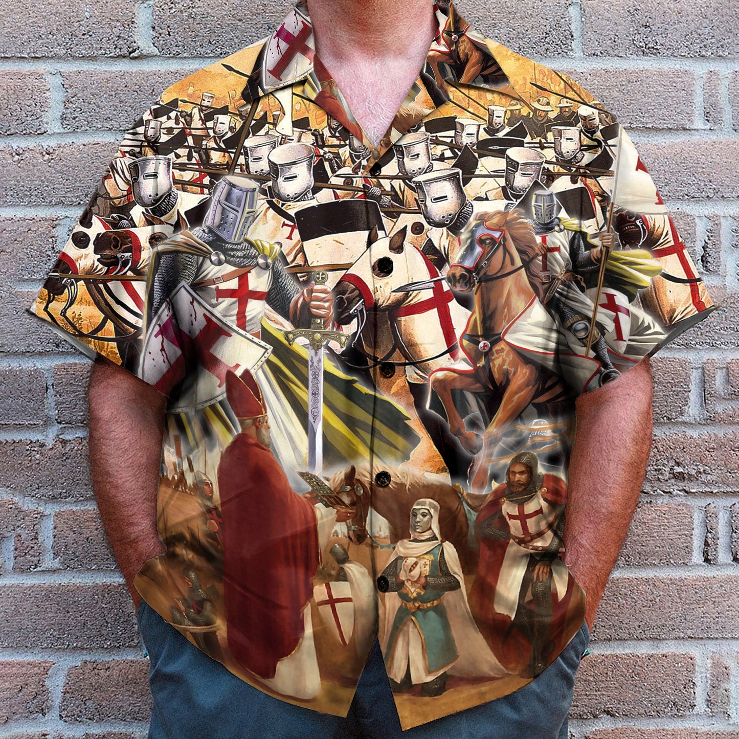 Templar Knight Men's Button's Up Shirts - Hawaiian Shirt